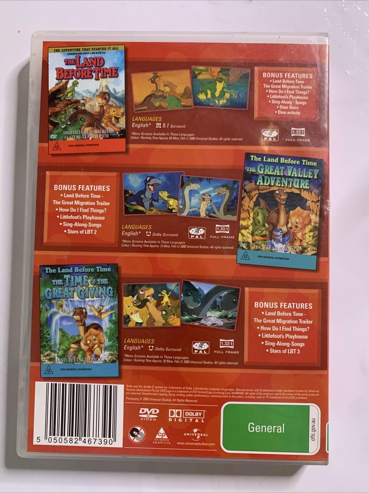 The Land Before Time 1,2,3 (DVD, 3-Disc) Animated Films Region 4 &2