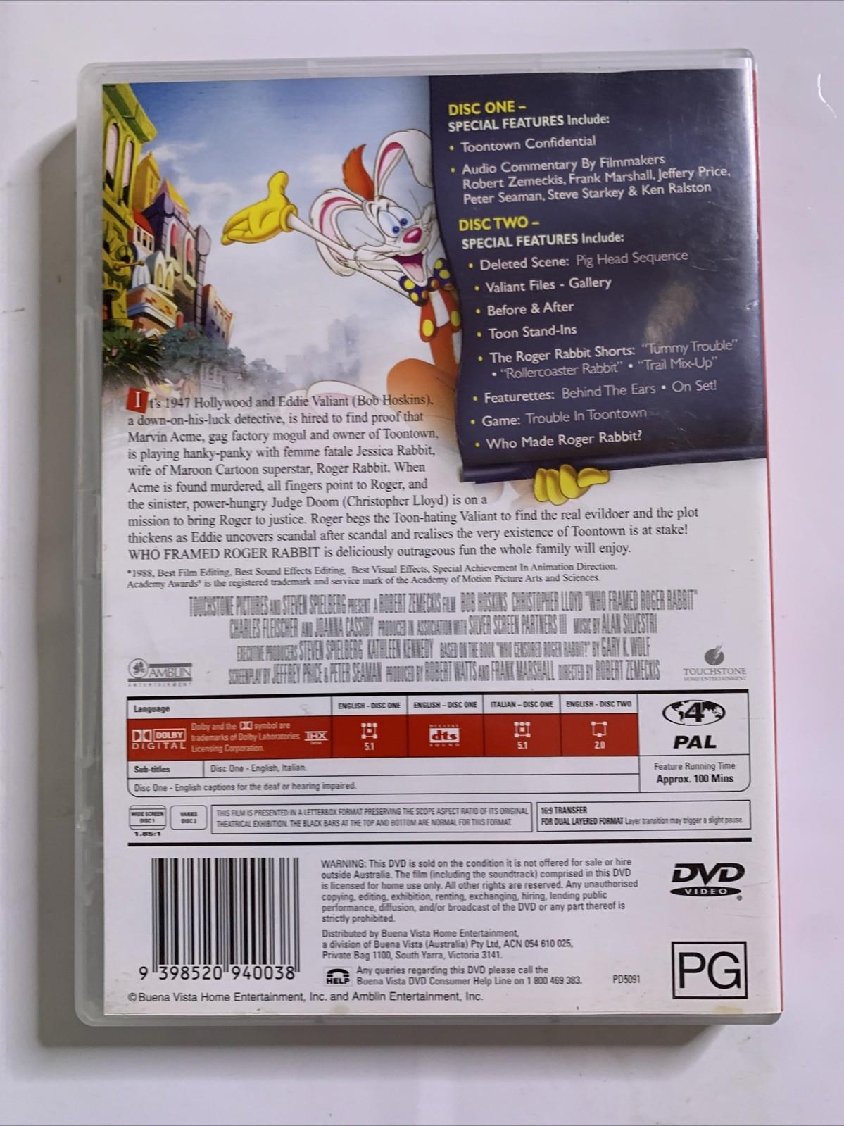 Who Framed Roger Rabbit (Special Edition, DVD, 1988, 2-Disc) Bob Hoskins Region4