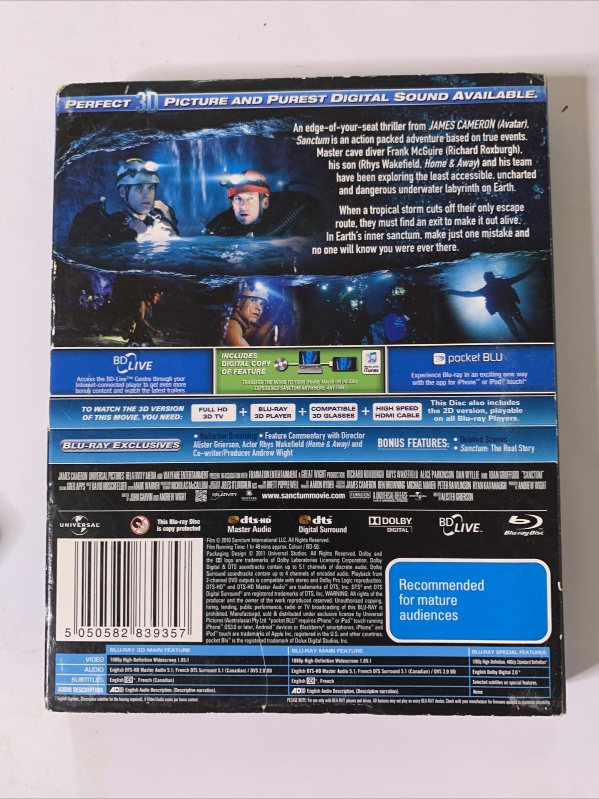 Sanctum 3D (Blu-ray, 2011, 3-Disc) James Cameron, Richard Roxburgh Region B