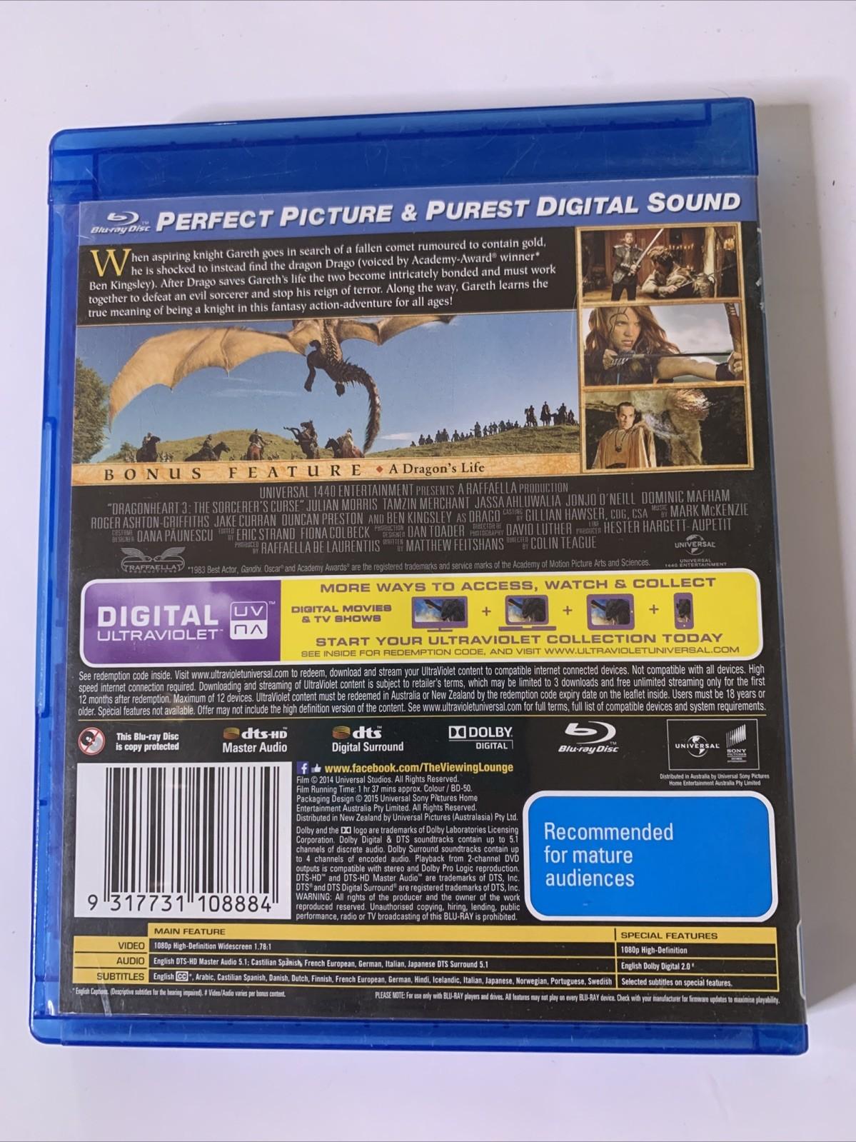 Dragonheart 3: The Sorcerer's Curse (Blu-ray, 2015) Region B