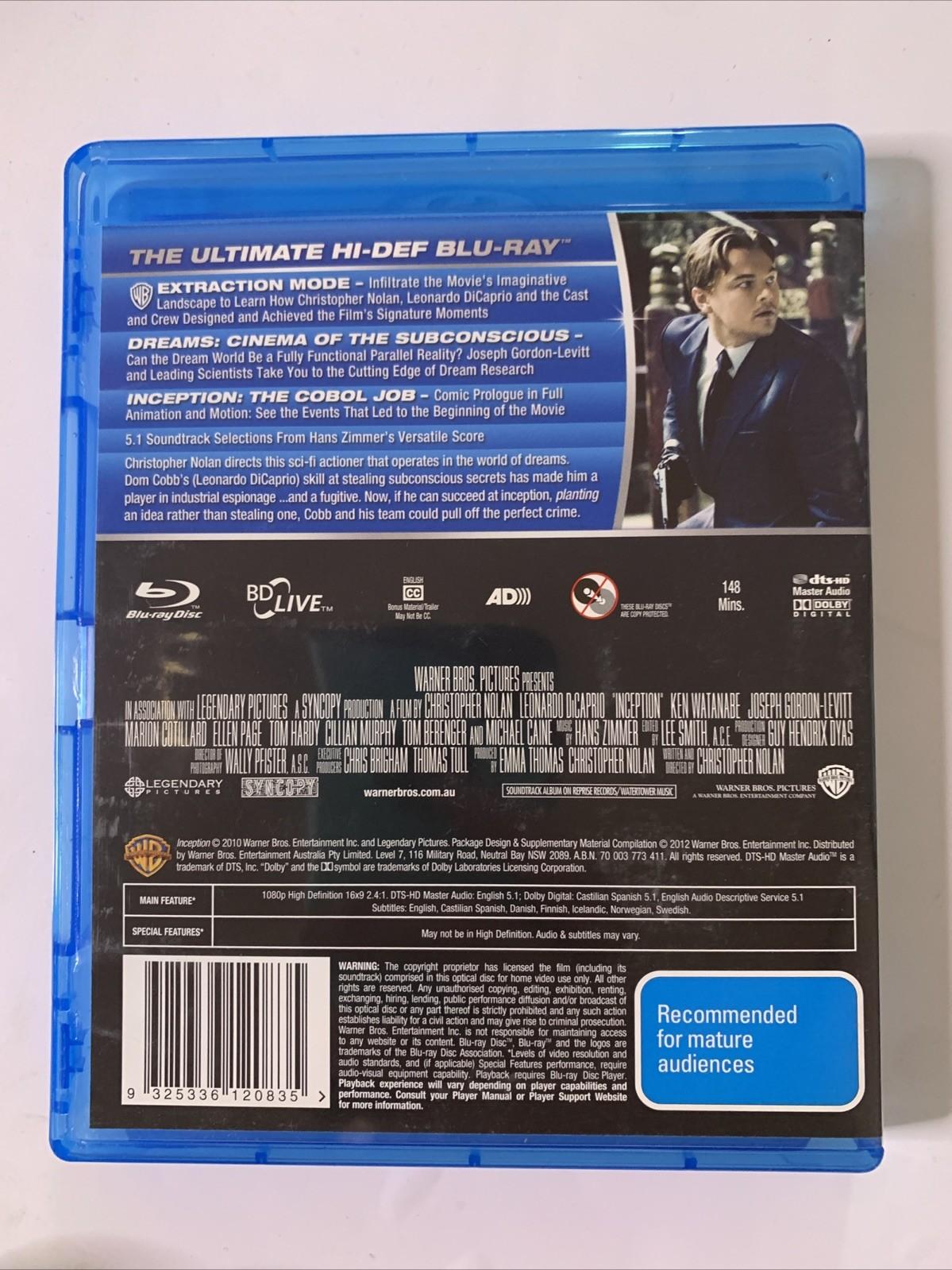 Inception (Blu-ray, 2010, 2-Disc) Leonardo DiCaprio, Elliot Page Region B