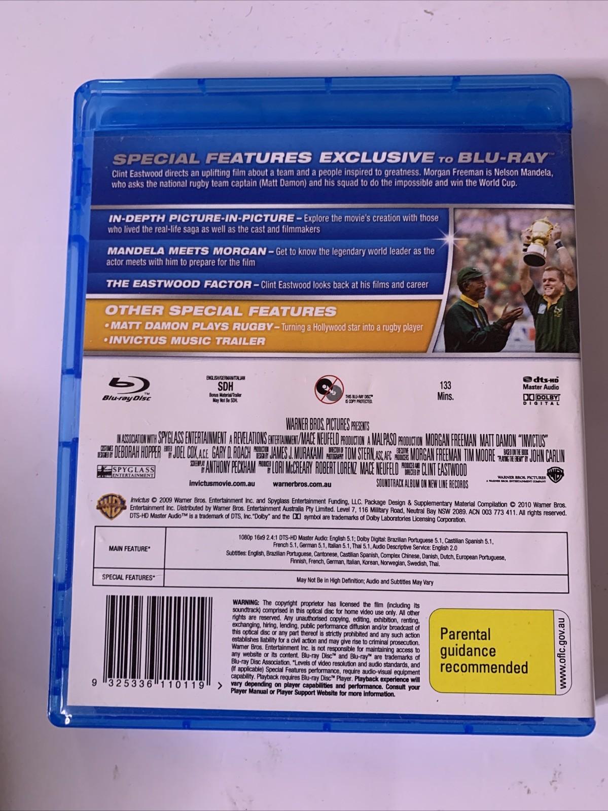 Invictus (Blu-Ray,2009) Morgan Freeman, Matt Damon, Clint Eastwood Region B