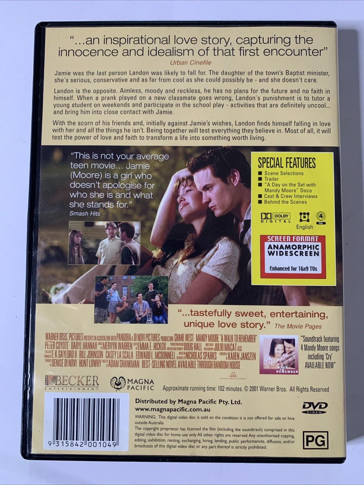 A Walk to Remember (DVD, 2002) Mandy Moore, Shane West Region 4