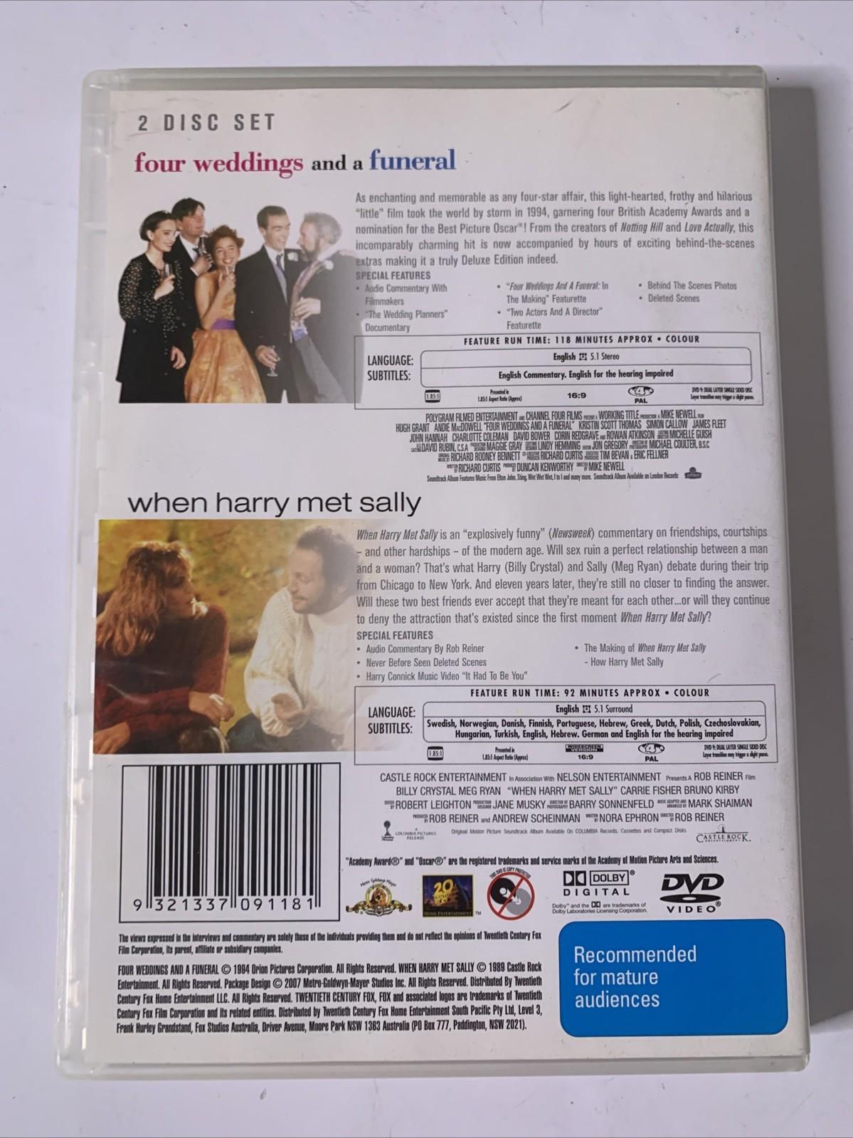 Four Weddings And A Funeral / When Harry Met Sally (DVD, 1994, 2-DIsc) Region 4