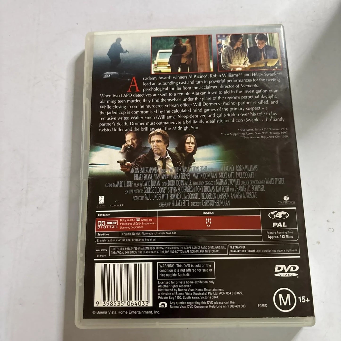 Insomnia (DVD, 2002) Al Pacino, Robin Williams, Christopher Nolan Film Region 4