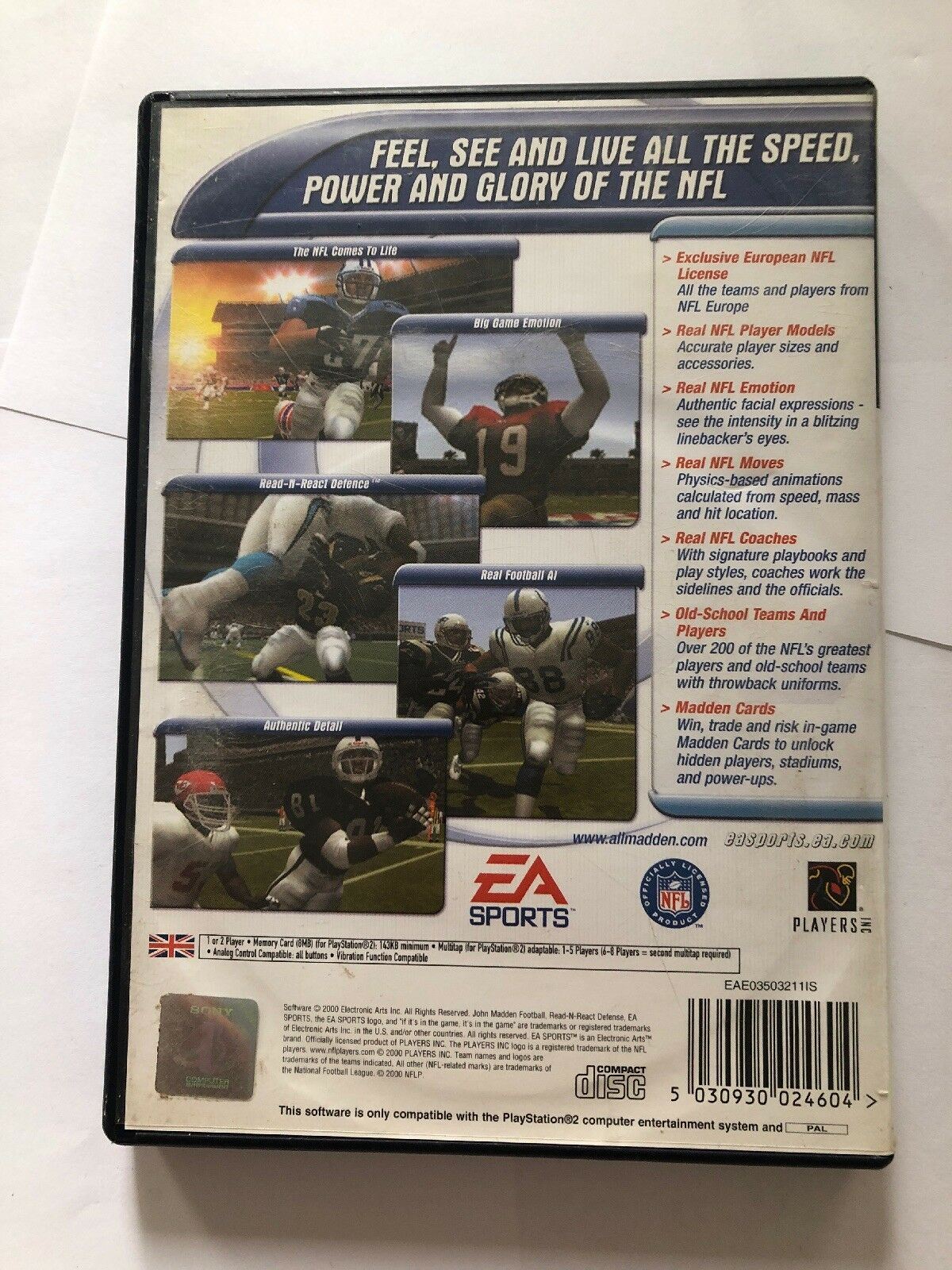 Madden NFL 2001 PS2 Game with Manual