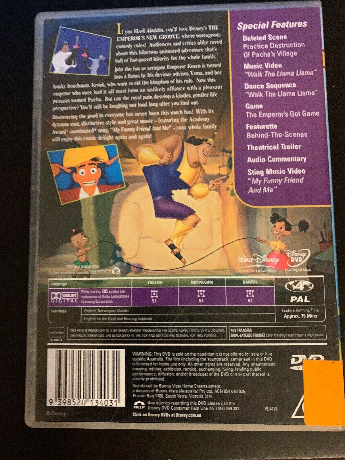 Disney The Emperor's New Groove (DVD, 2003) Region 4 – Retro Unit