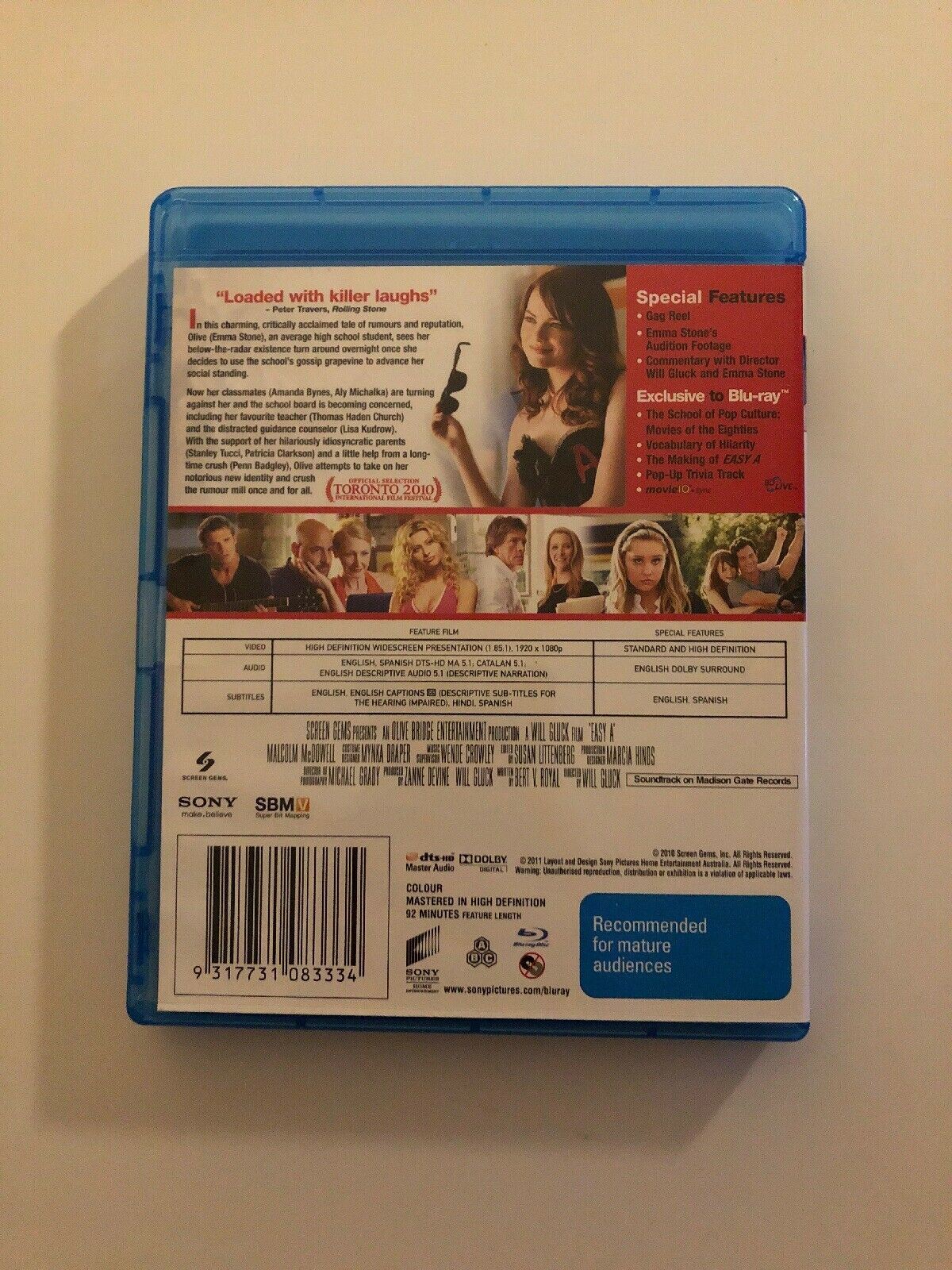 Easy A (Blu-ray, 2011) Emma Stone Comedy Movie