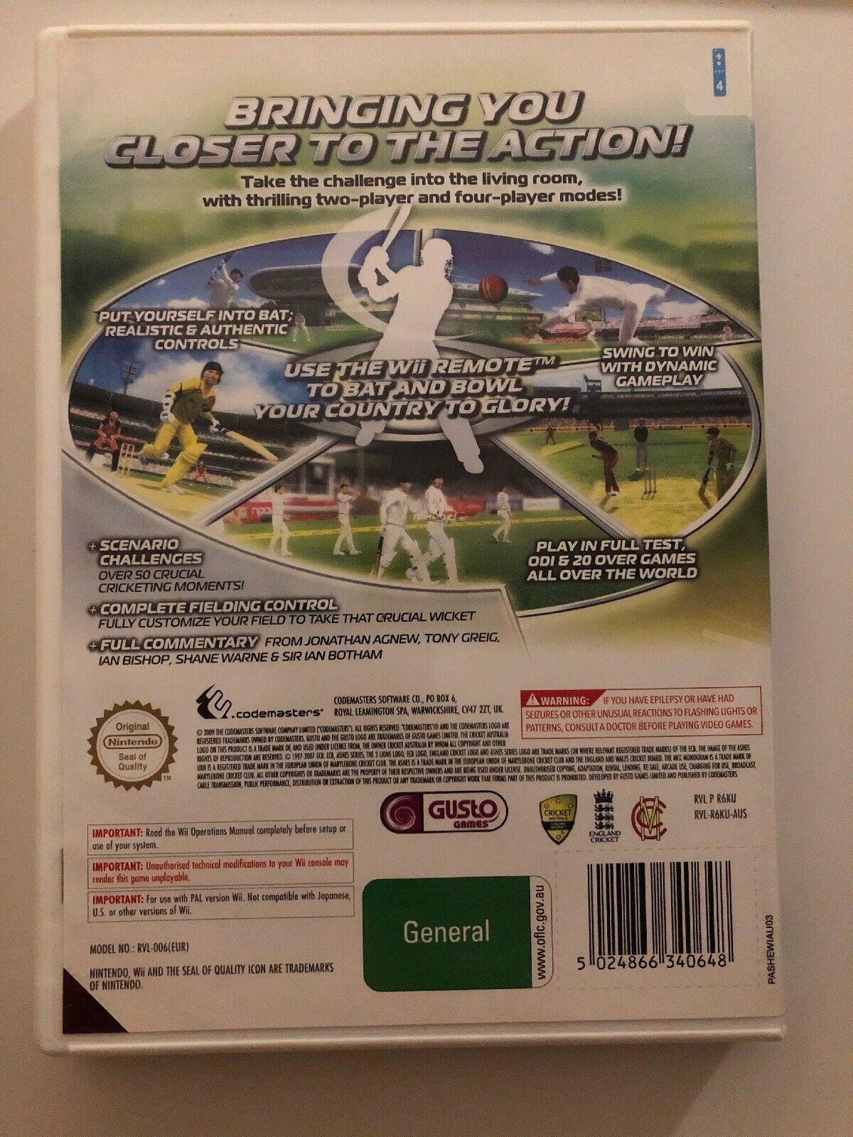 Nintendo Wii - Cricket Game  - Sports Cricket Australia Codemasters FREE POSTAGE