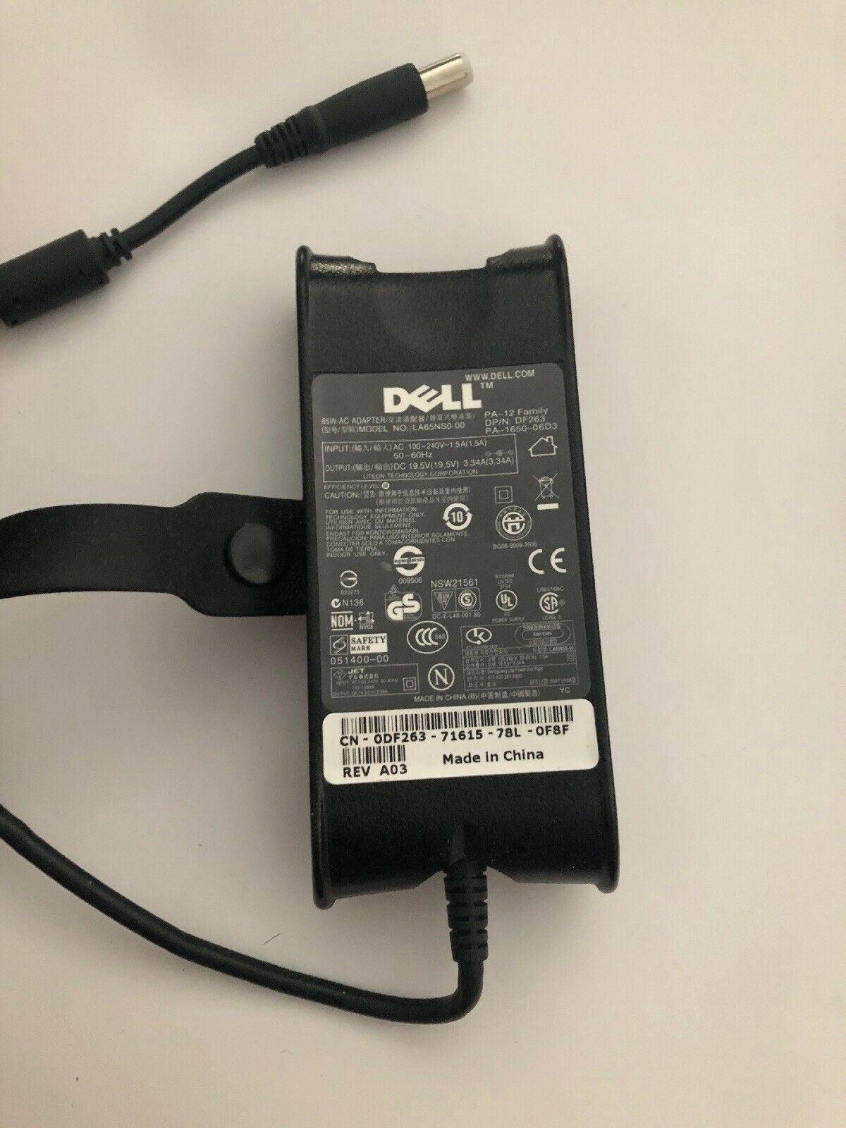 Genuine DELL LA65NS0-00 AC Laptop Adaptor PA-1650-06D3 P/N: DF263 19.5V 3.34A