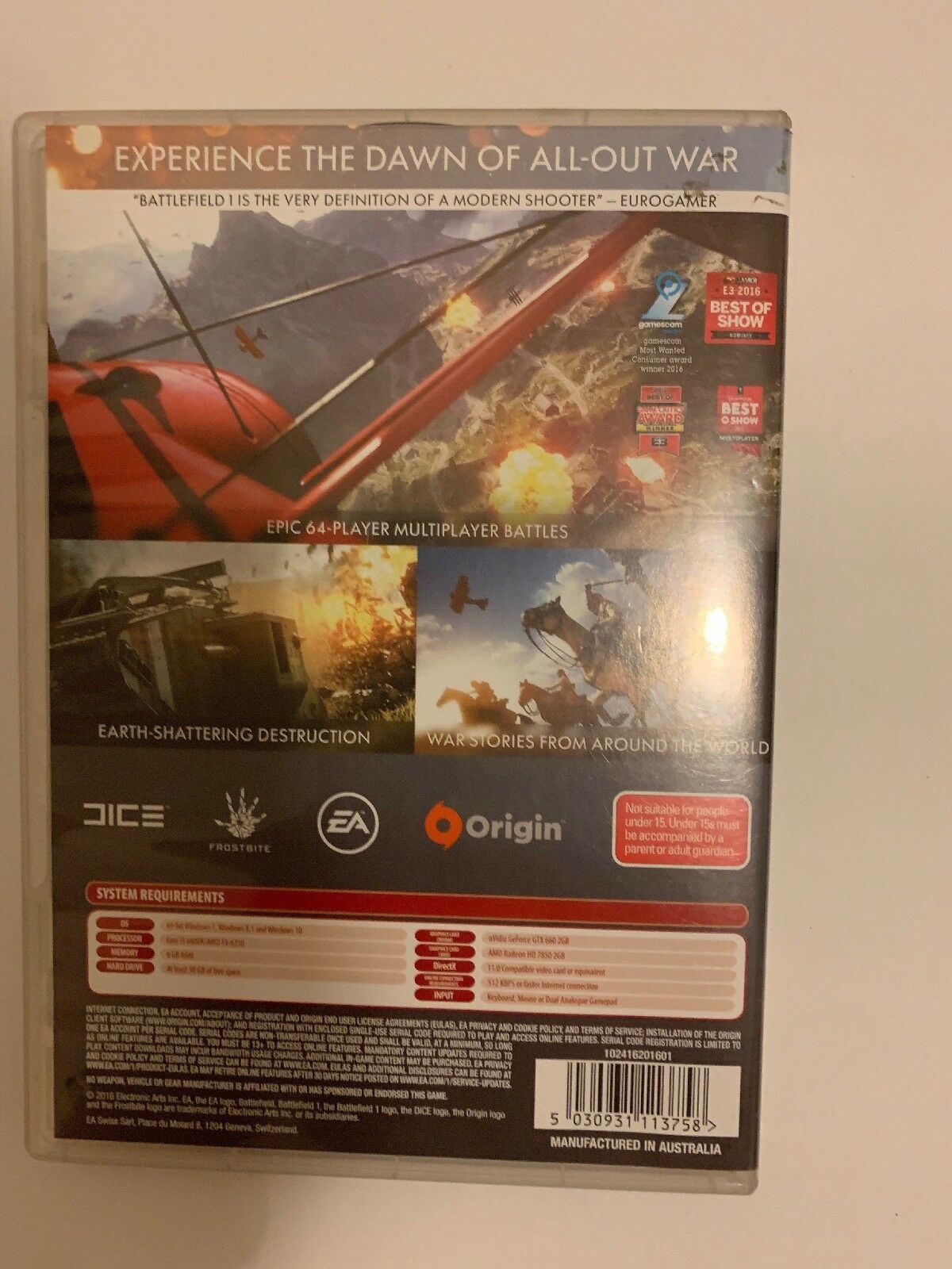 Battlefield 1 PC DVD Box - GAME NOT INCLUDED