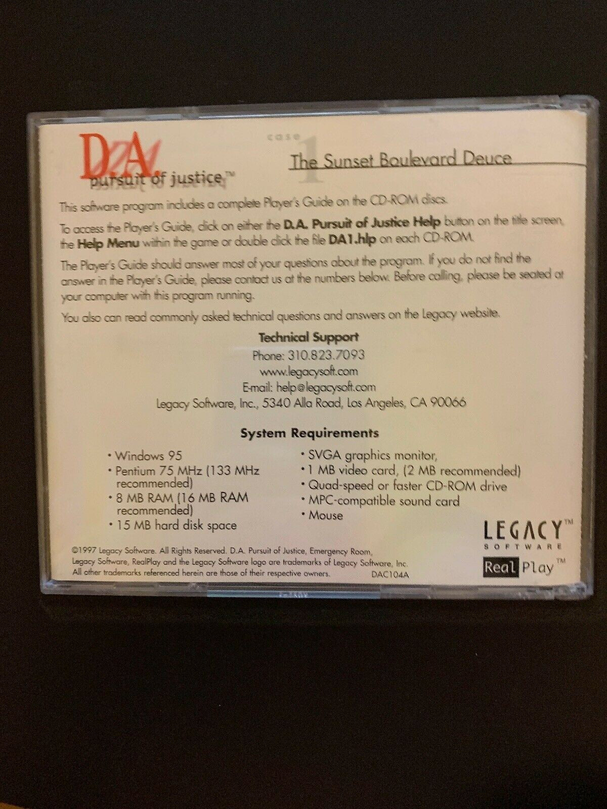 D.A. Pursuit Of Justice: Case 1 The Sunset Boulevard Deuce 1997  PC Cdrom