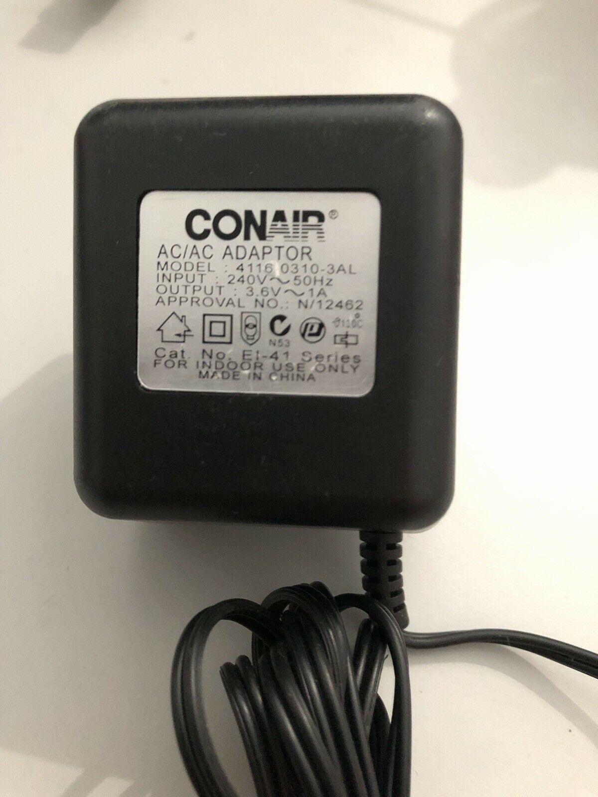 Genuine Original CONAIR AC Adapter 4116 0310-3AL 3.6V 1A EI-41 Series