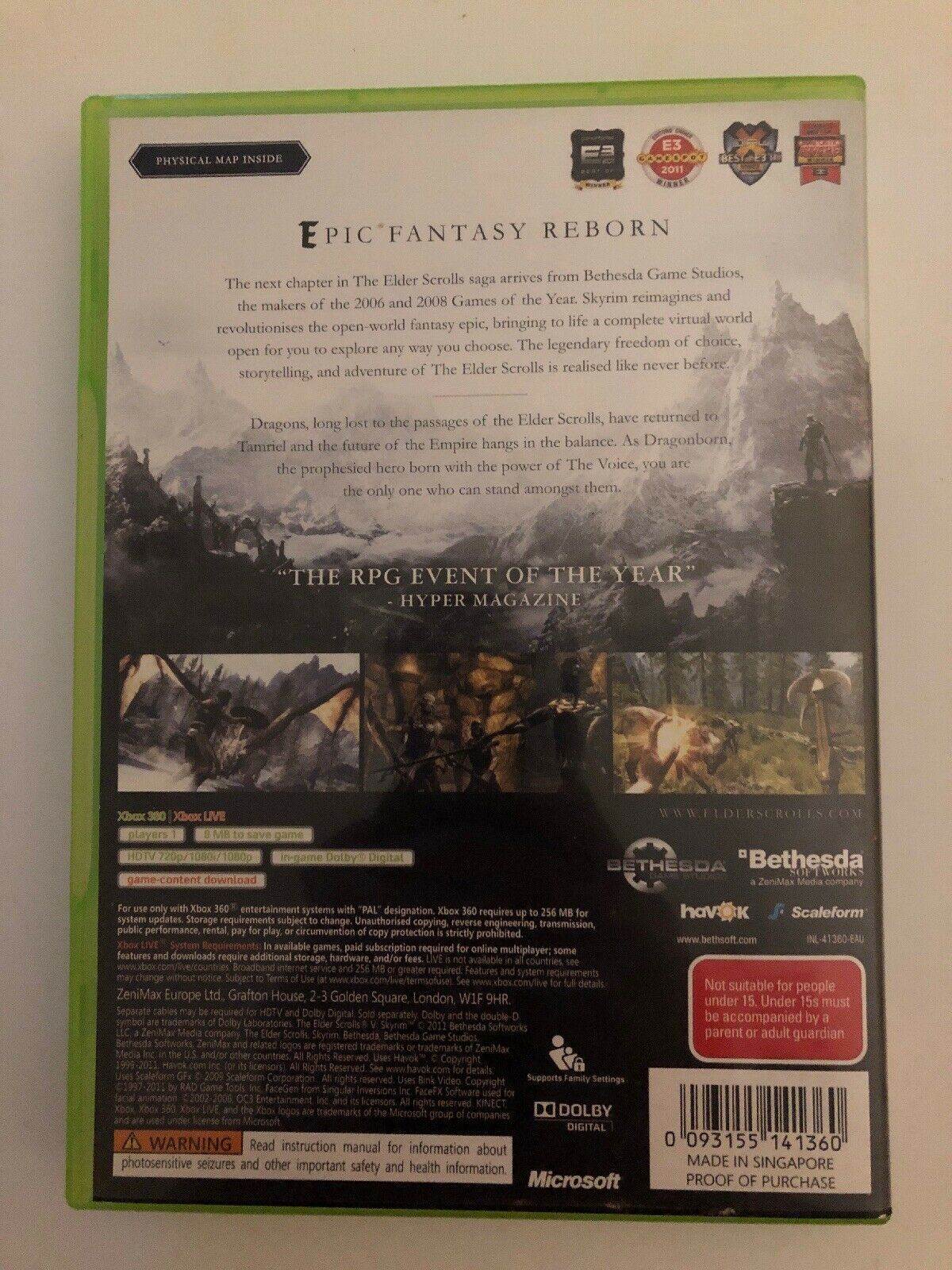 The Elder Scrolls V - Skyrim (Microsoft Xbox 360, 2011) PAL with Manual
