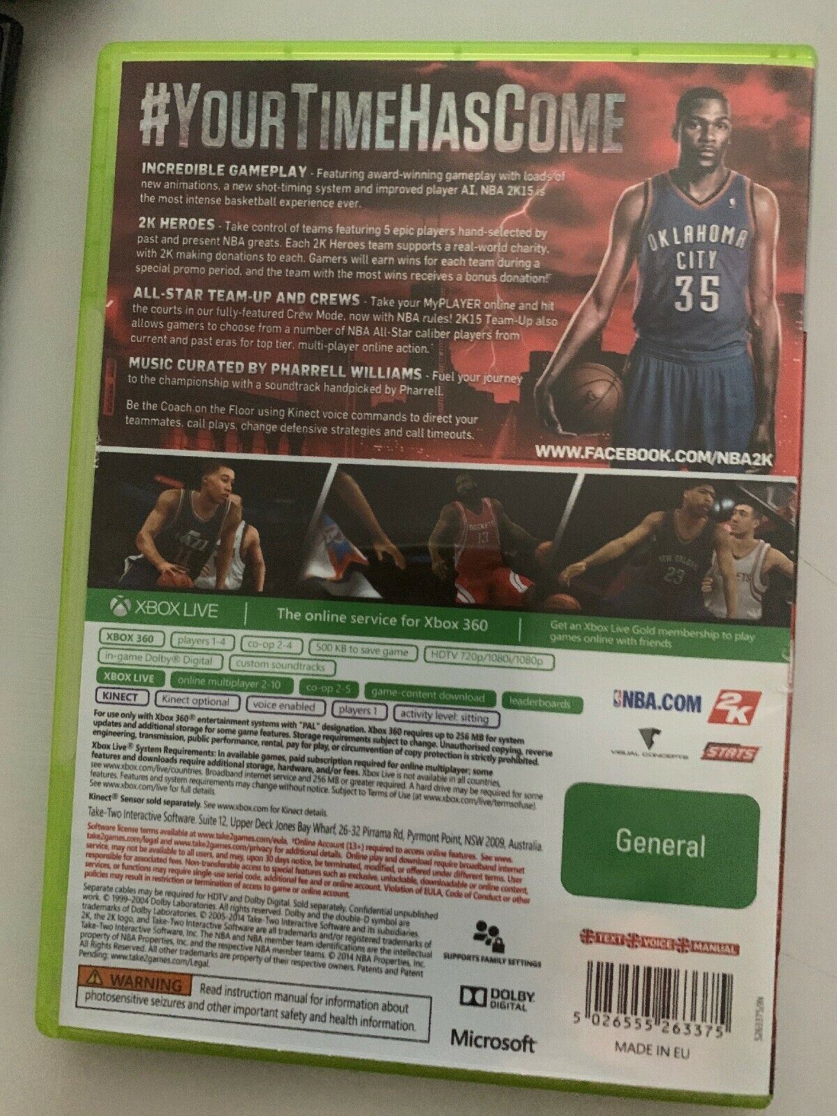 NBA 2K15 2015 15 Basketball Kevin Durant 2K Sports Xbox 360 2014 PAL With Manual