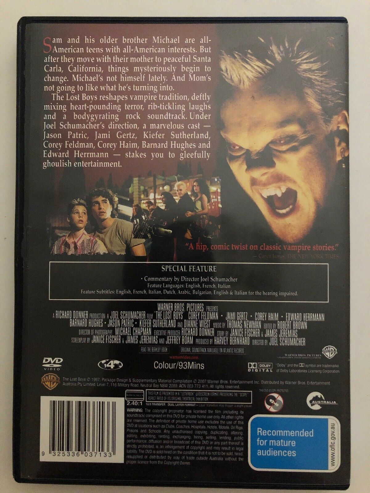 The Lost Boys (DVD) Kiefer Sutherland, Corey Feldman, Corey Haim, Jason Patric