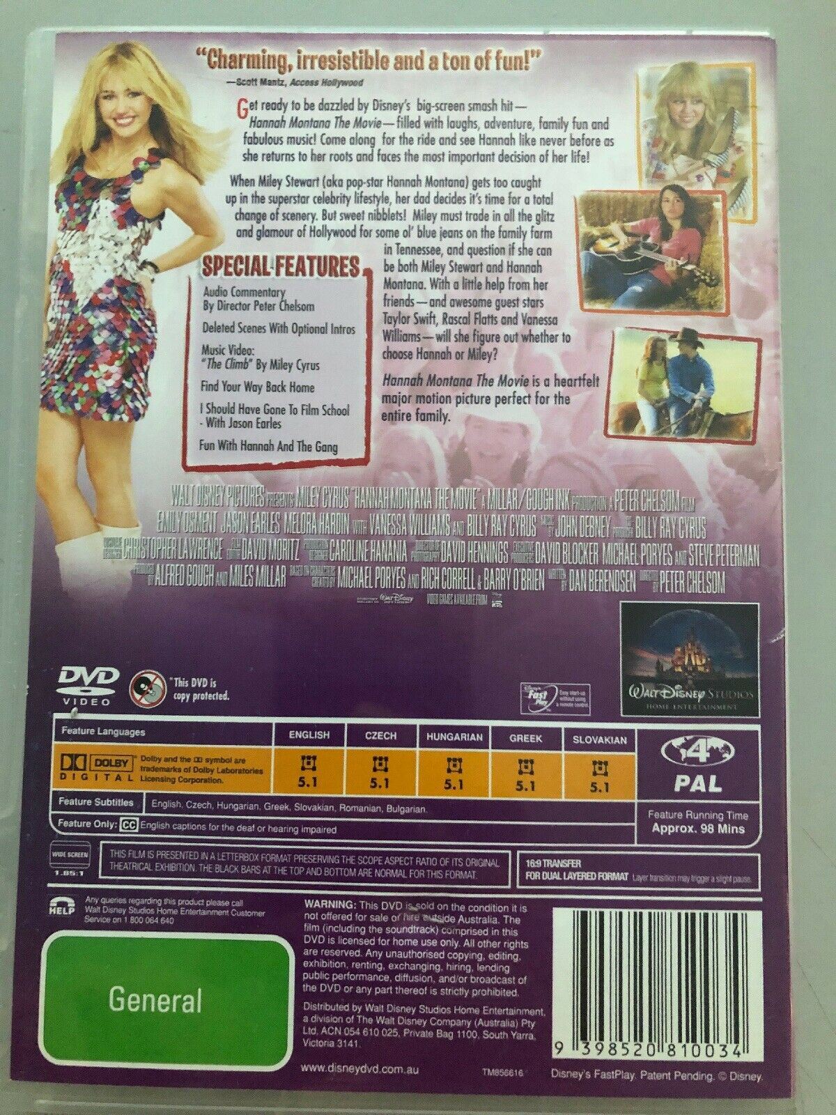 Hannah Montana - The Movie (DVD, 2009) Miley Cyrus, Taylor Swift,Billy Ray Cyrus
