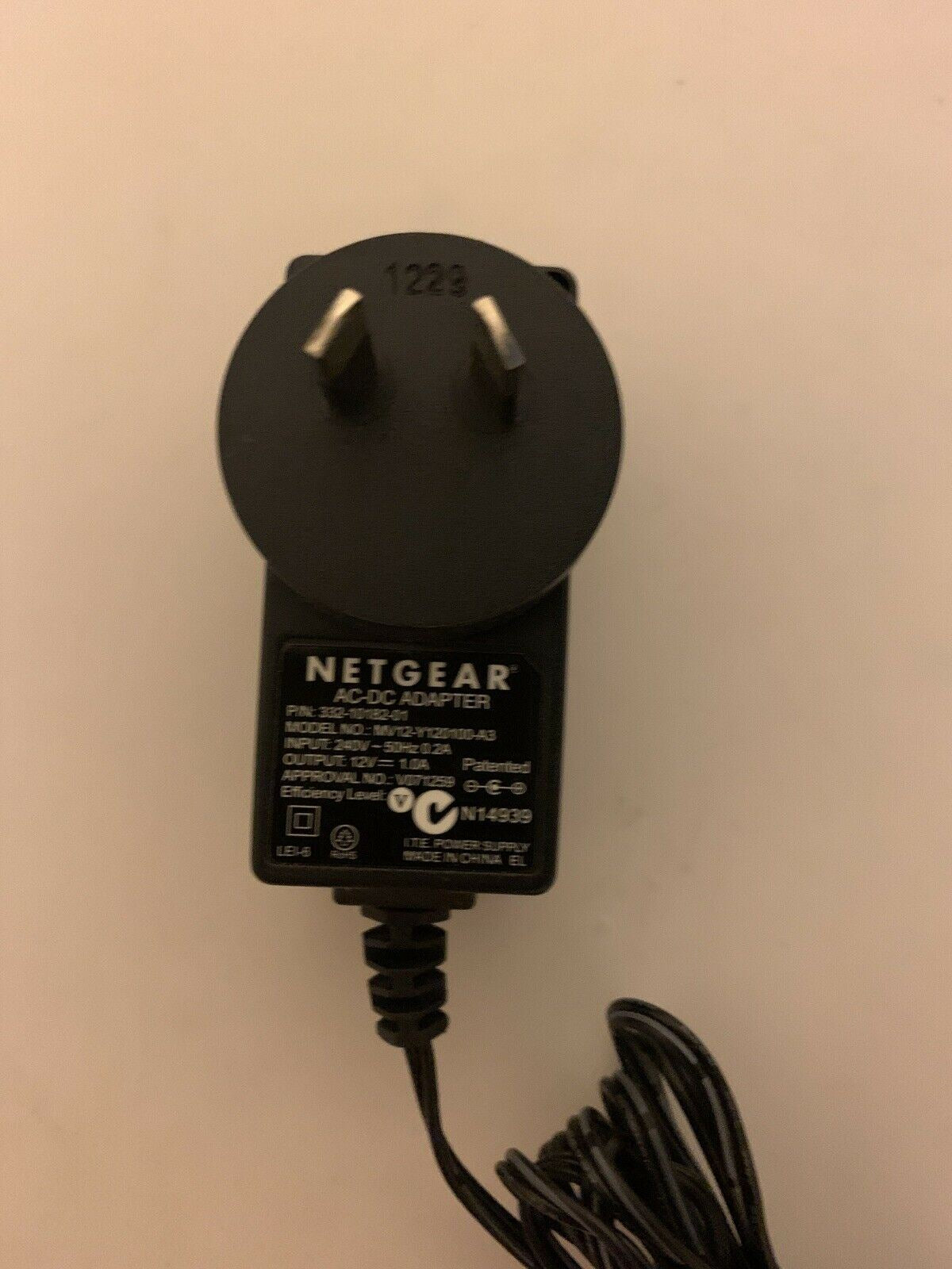 Netgear MV12-Y120100-A3 AC Adapter 332-10182-01 Power Supply 12V 1A