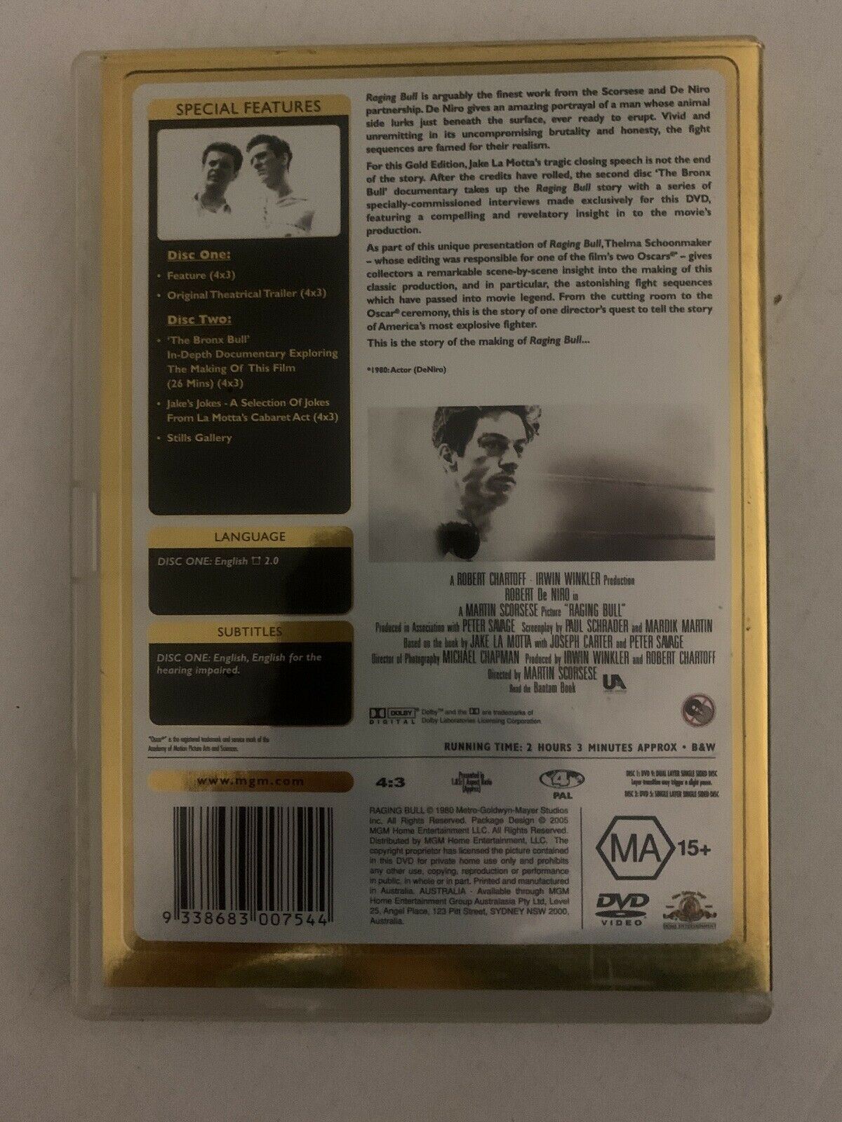Raging Bull - Gold Edition (DVD, 1980)  Robert De Niro 2-Disc Movie & Documentary