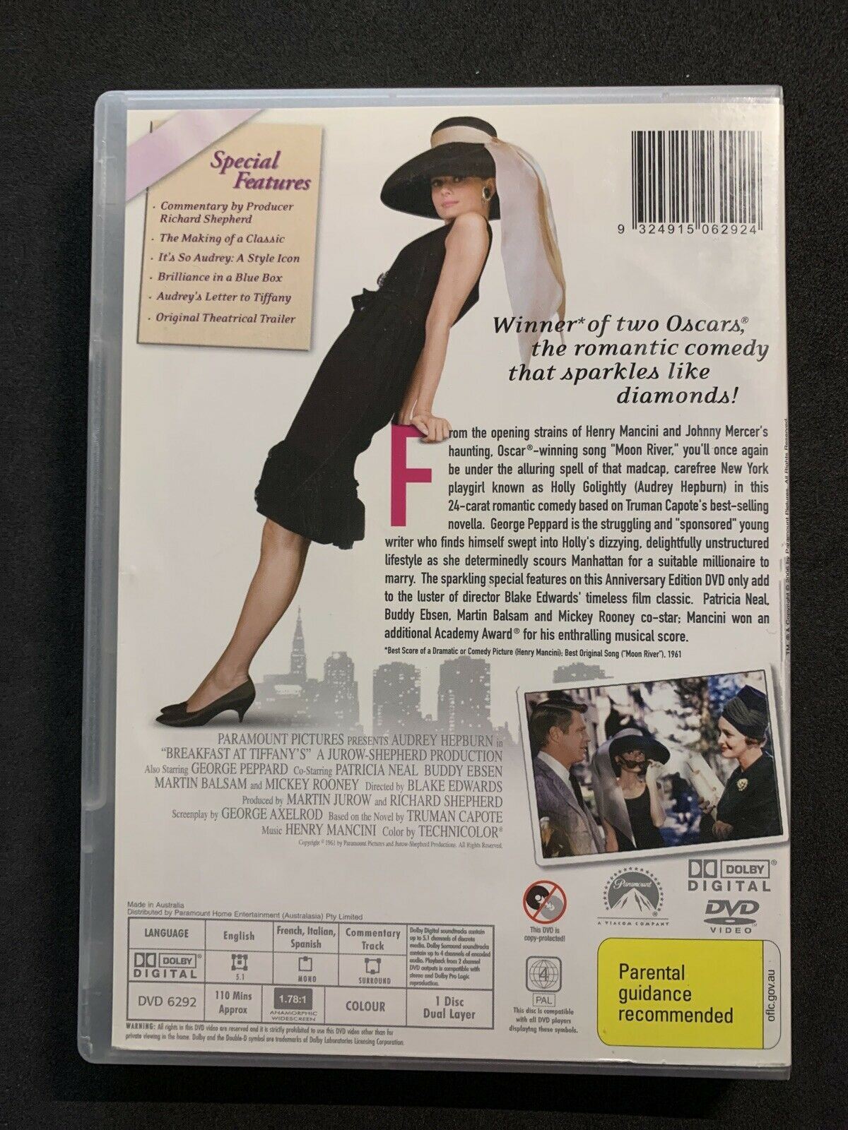 Breakfast At Tiffany's - Anniversary Edition (DVD, 1961) Audrey Hepburn Region 4