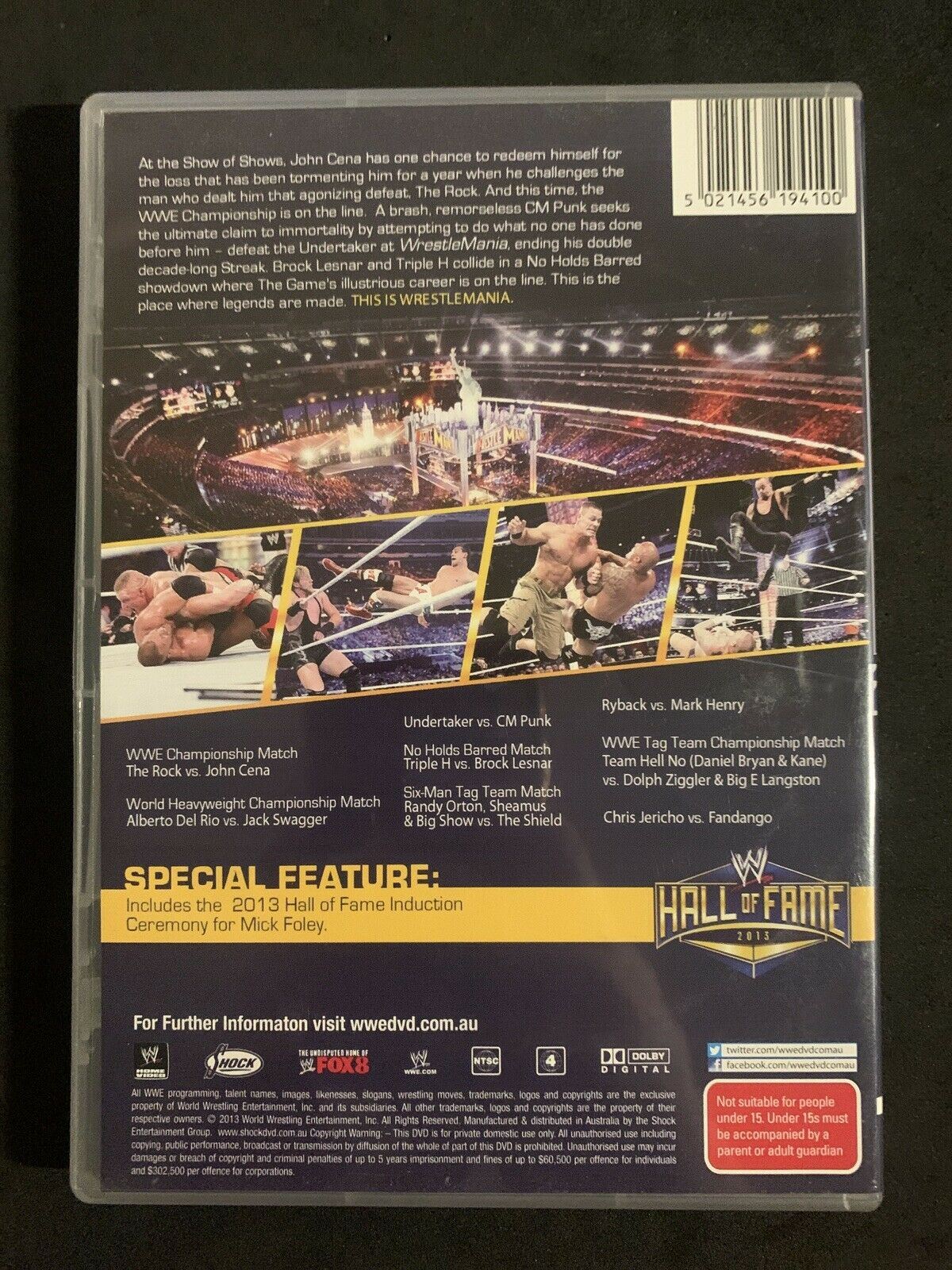 WWE Wrestle Mania XXIX 29 (DVD, 2013, 2-Disc Set) John Cena, The Rock - Region 4