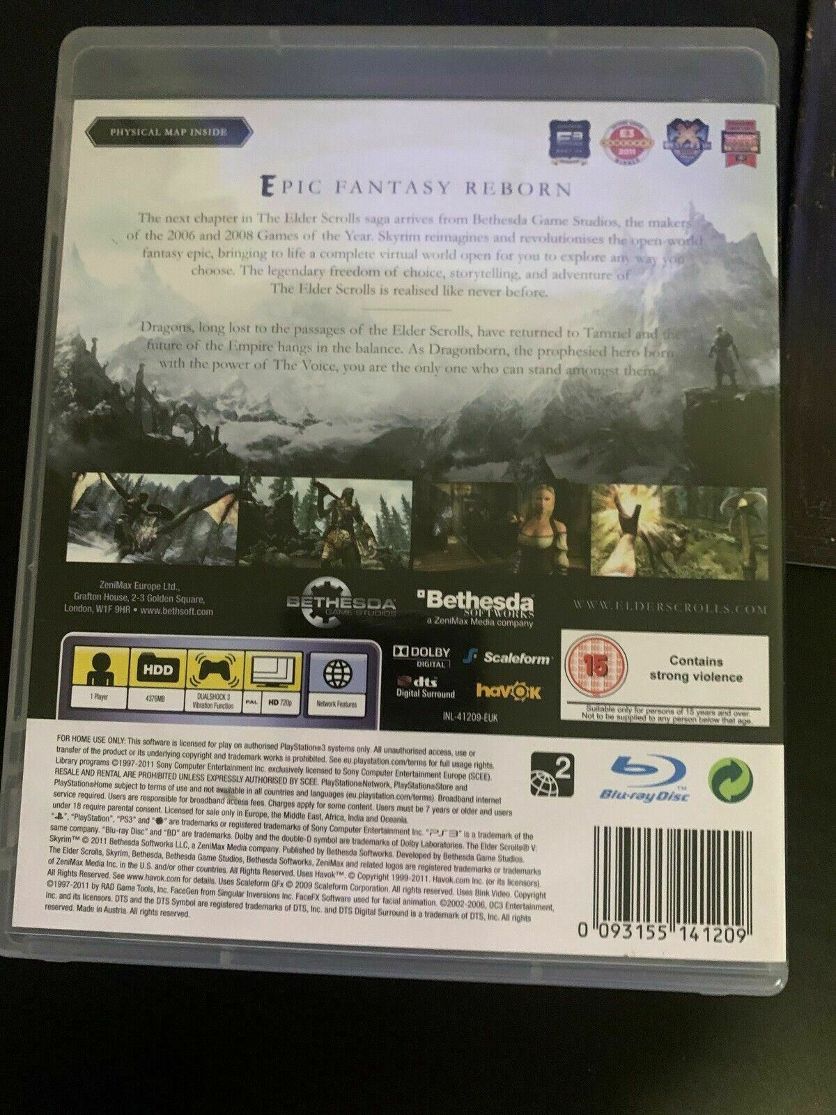 Skyrim: The Elder Scrolls V 5 - Playstation 3 PS3 RPG Game with Manual & Map