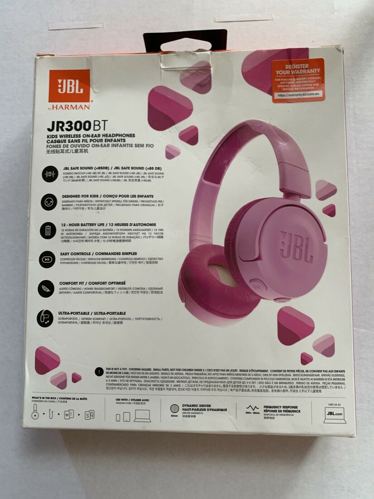 JBL JR300BT Kids On-Ear Wireless Headphones Safe Sound Technology Pink Bluetooth