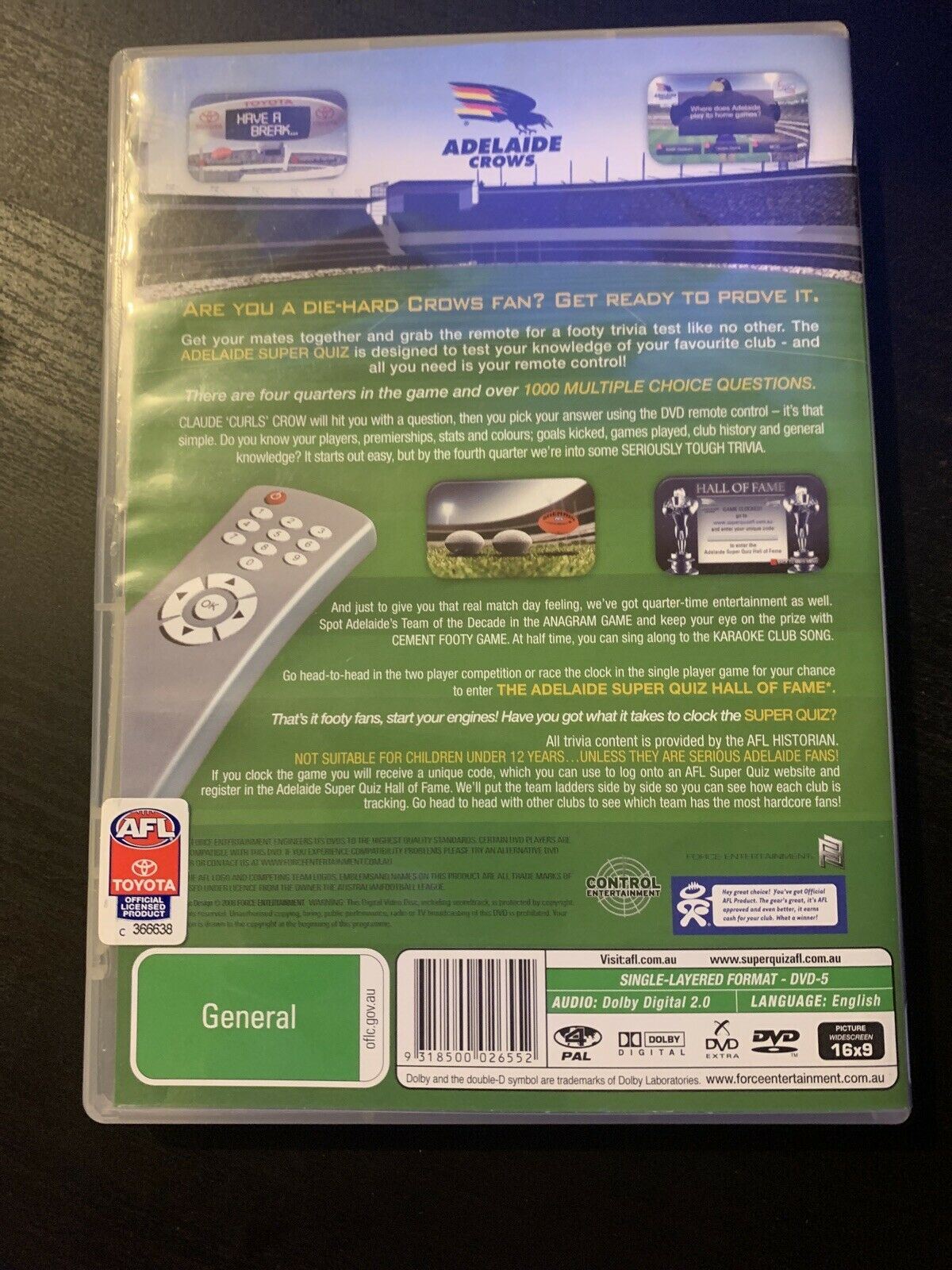 AFL - Adelaide Crows Super Quiz (Interactive DVD Game)  Region 4