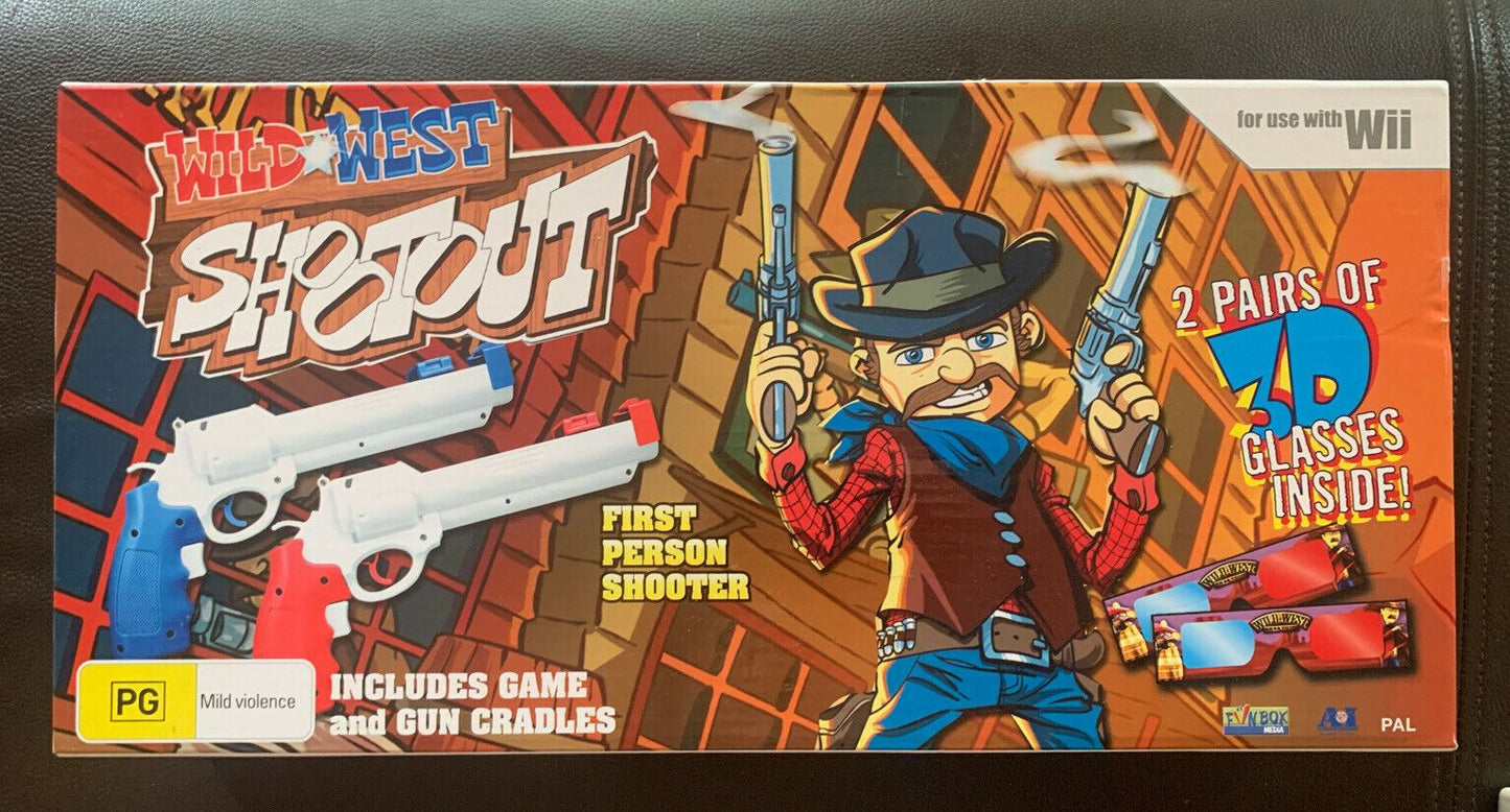 Wild West Shootout Gun Blasters Bundle - Nintendo Wii PAL 2 Guns, Game 3d Glass