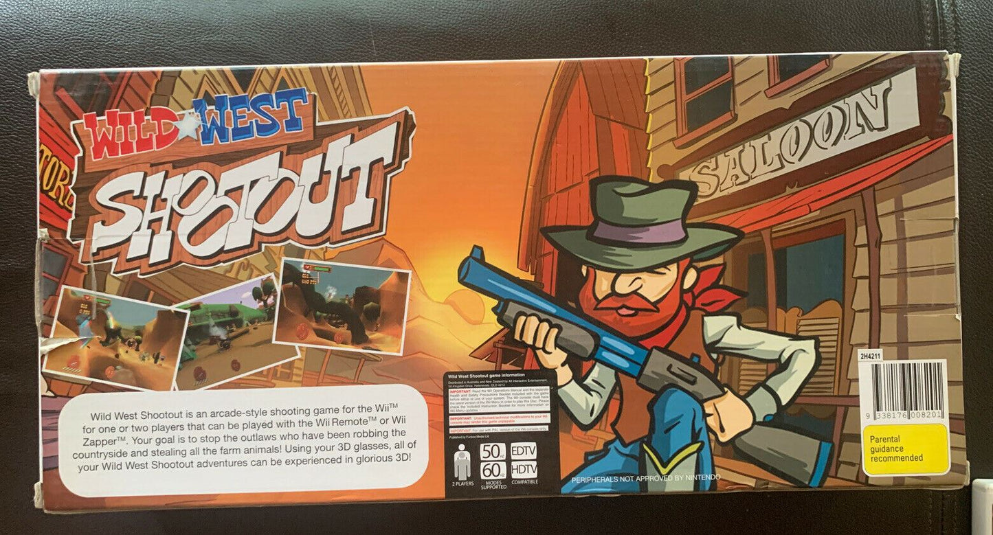 Wild West Shootout Gun Blasters Bundle - Nintendo Wii PAL 2 Guns, Game 3d Glass