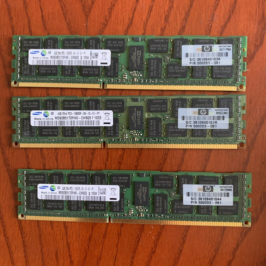 3x SAMSUNG 4GB PC3-10600R 1333MHZ ECC SERVER RAM
