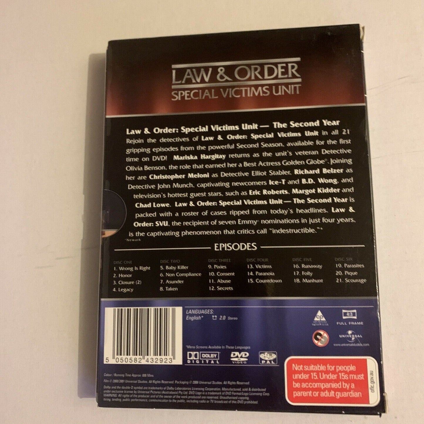 Law And Order - Special Victims Unit: Season 2 (DVD, 2001, 6-Disc) Region 4,2,5