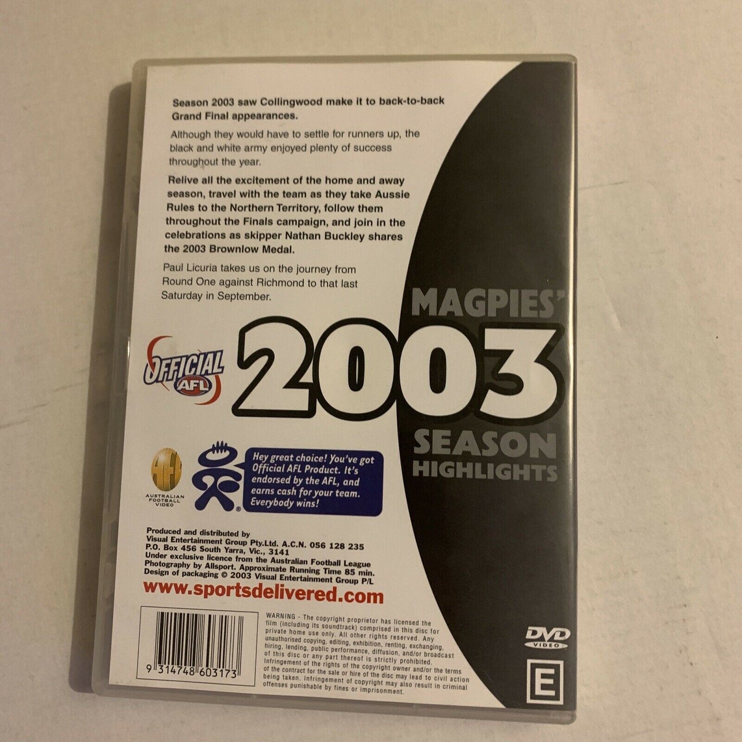 AFL - Collingwood Magpies' 2003 Season Highlights (DVD, 2003)