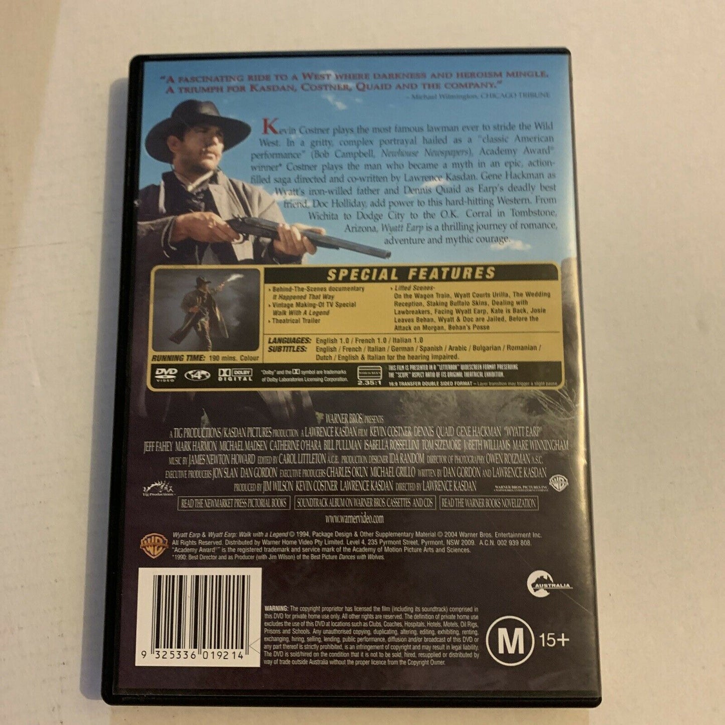 Wyatt Earp (DVD, 1994) Kevin Costner, Dennis Quaid, Gene Hackman. Region 4