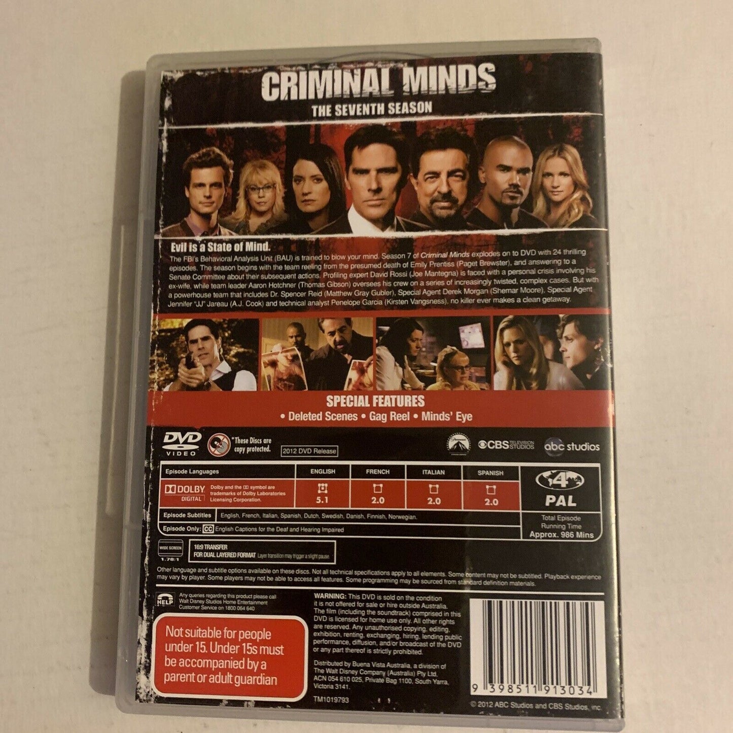Criminal Minds : Season 7 (DVD, 2012, 5-Disc Set)  Region 4,2,5