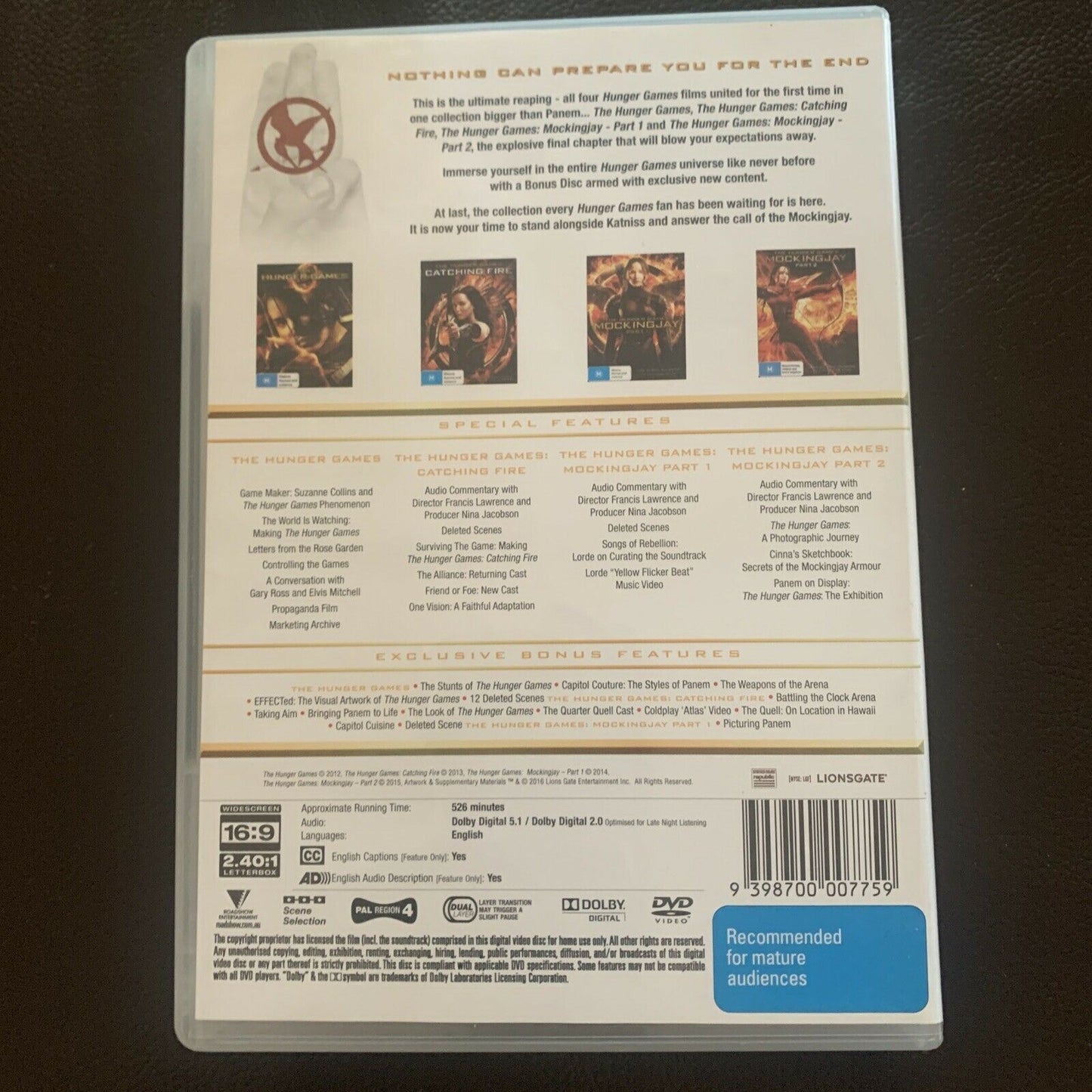The HUNGER GAMES Complete 4-Film Collection DVD 7-Disc Catching Fire Mockingjay