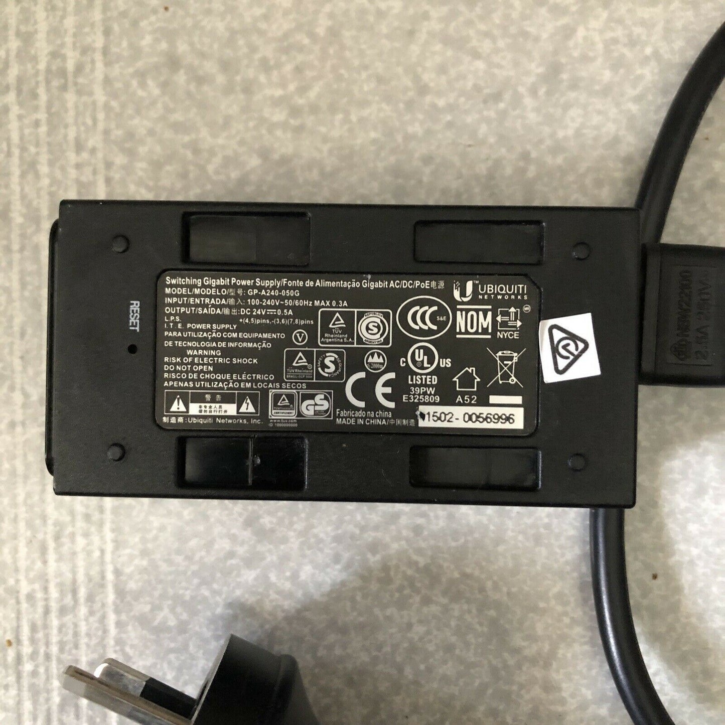 Ubiquiti Switching Gigabit PoE Power Injector GP-A240-050G 24v 0.5a
