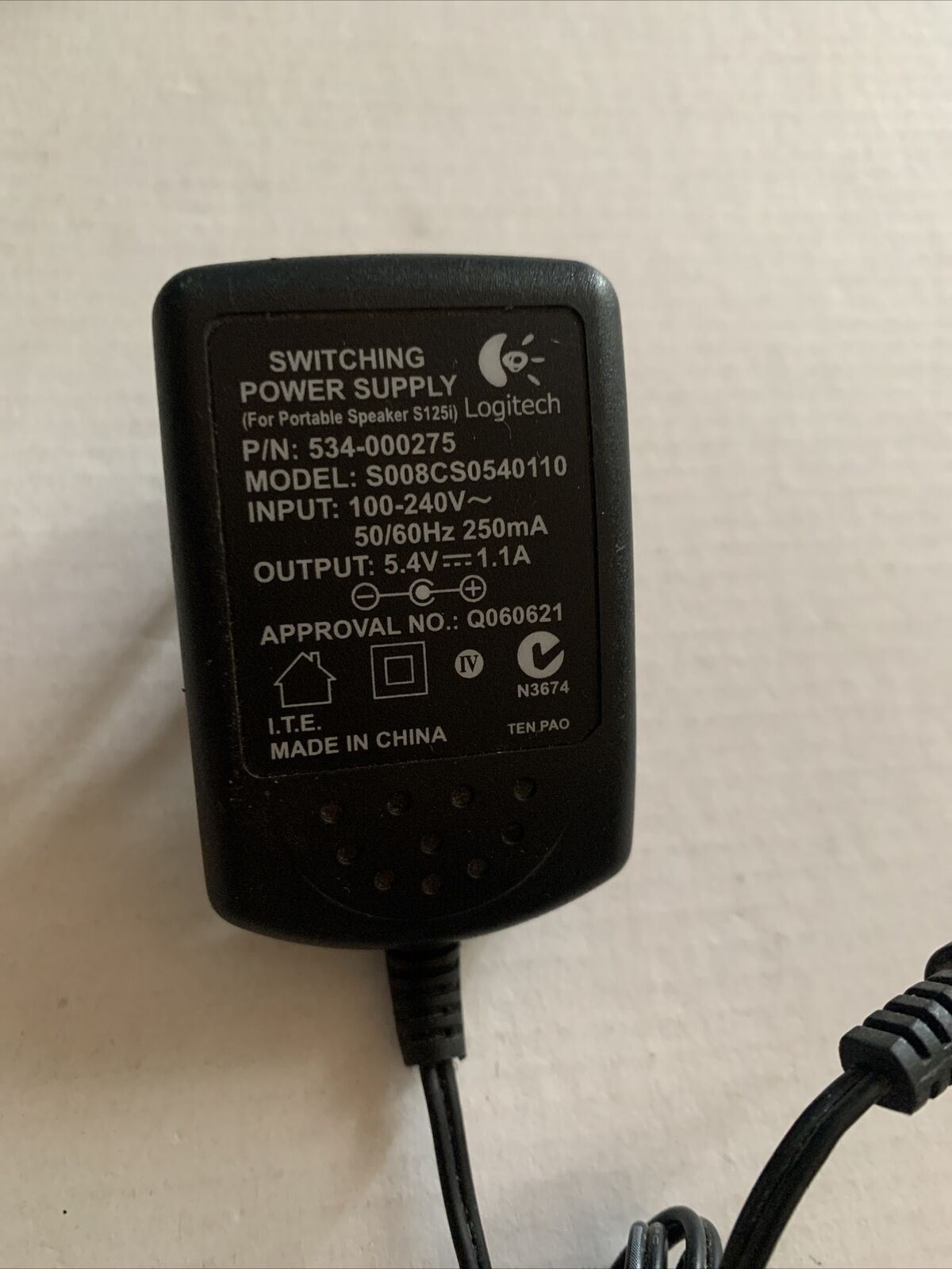 Genuine Logitech S008CS0540110 Switching Power Supply for Speaker S125i 5.4v