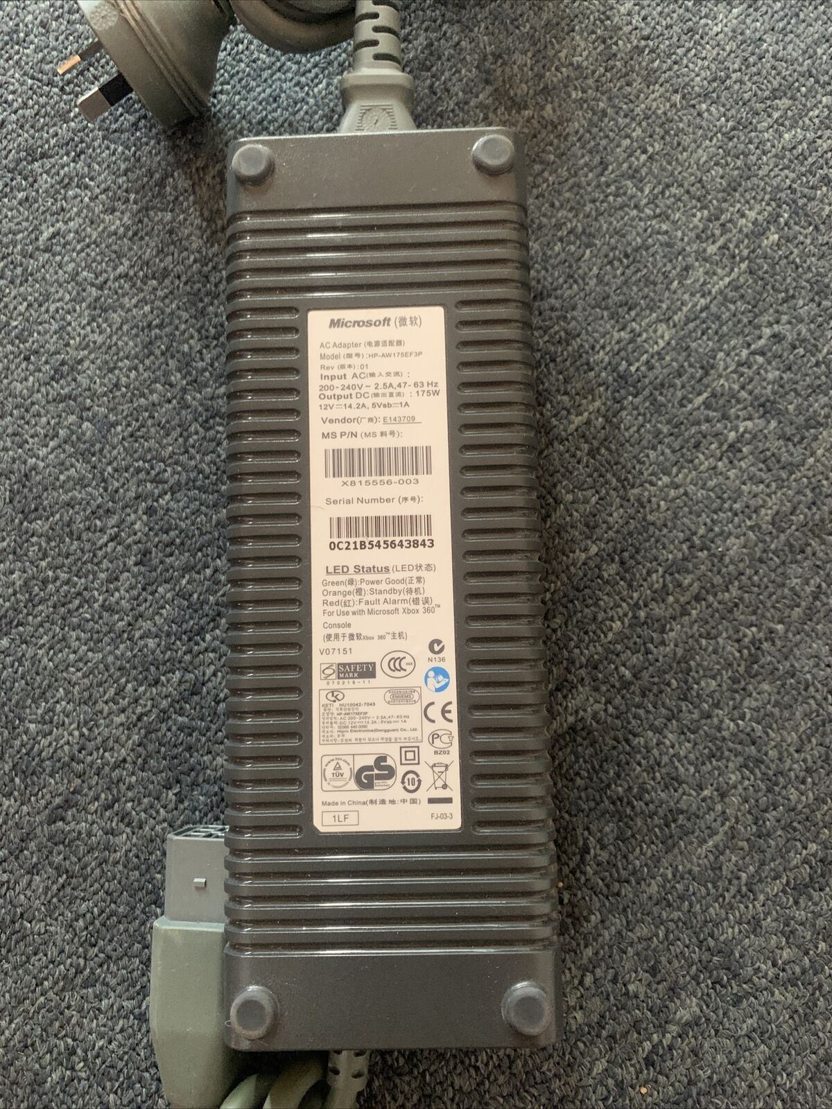 Genuine Microsoft Xbox 360 Power Supply HP-AW175EF3P AC Adapter X815556-003