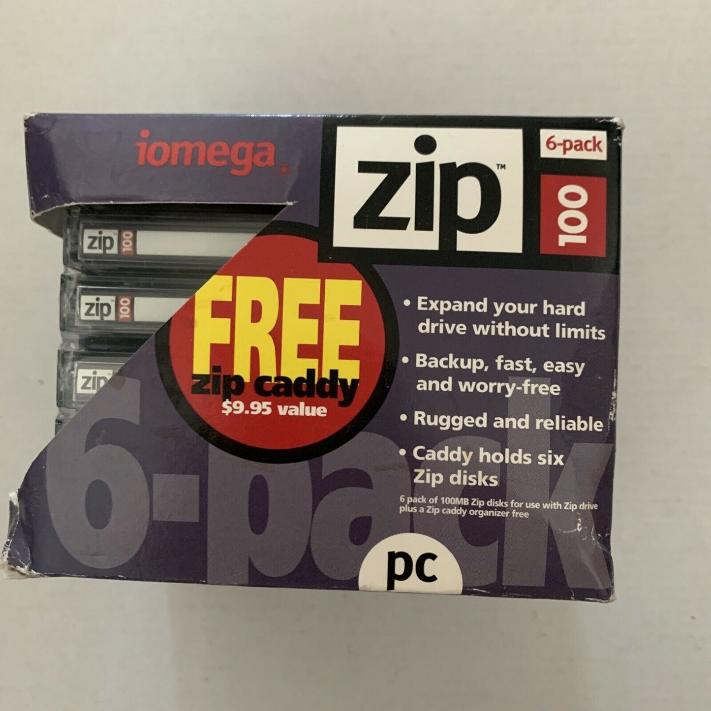 *New* Iomega Blank Zip Disks 100MB 6-Pack With Zip Caddy