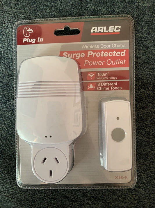 Arlec Built In Surge Protected Power Socket Plug In Wireless Door Chime