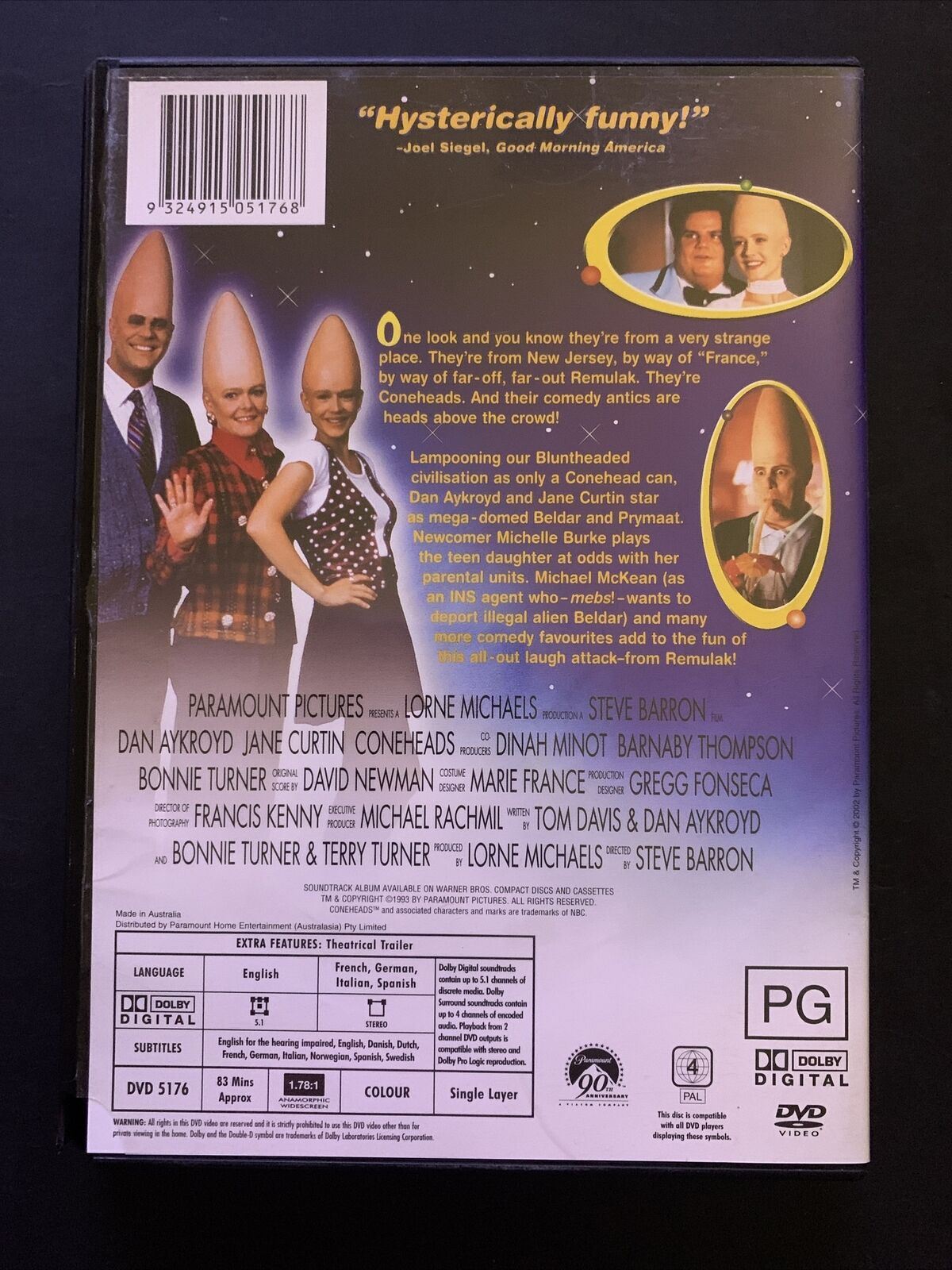 Coneheads (DVD, 1993) Dan Aykroyd, Jane Curtin, Robert Knott. Region 4