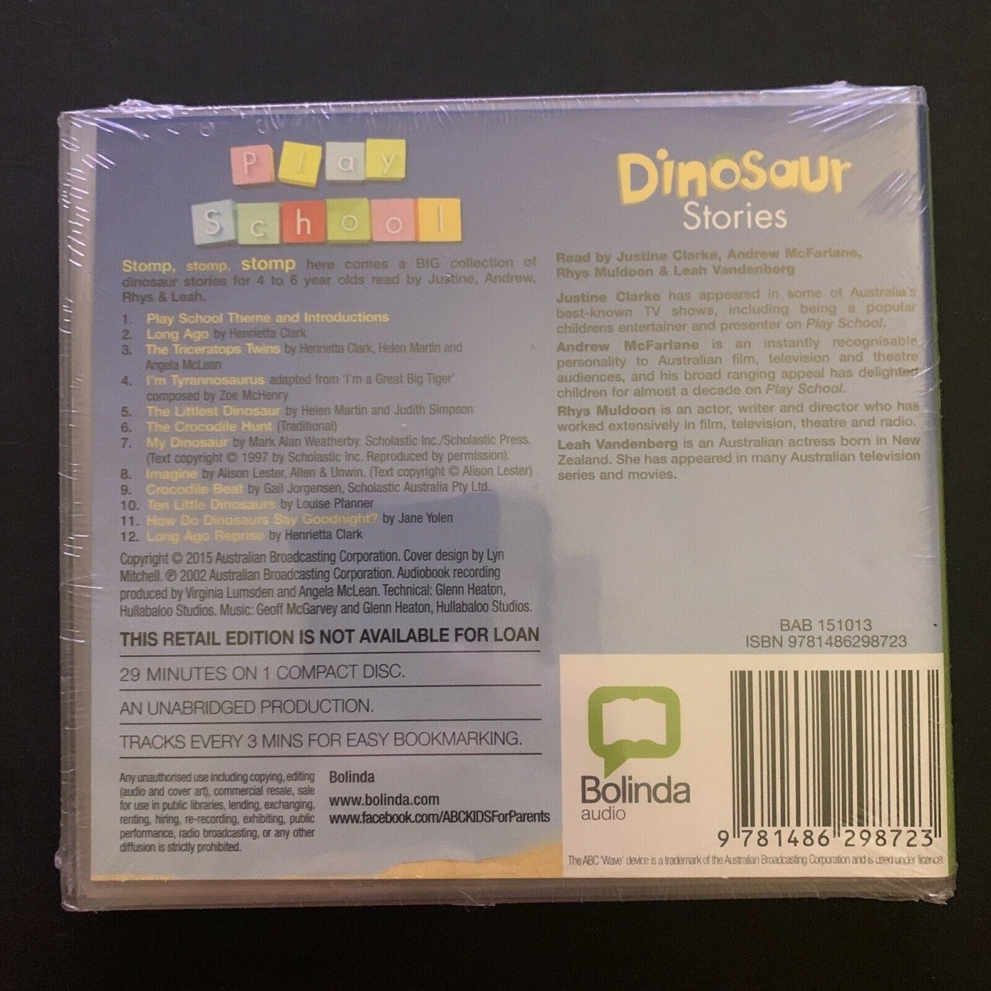 *New Sealed* Play School Dinosaur Stories (Audio CD, 2015) Justine Clarke