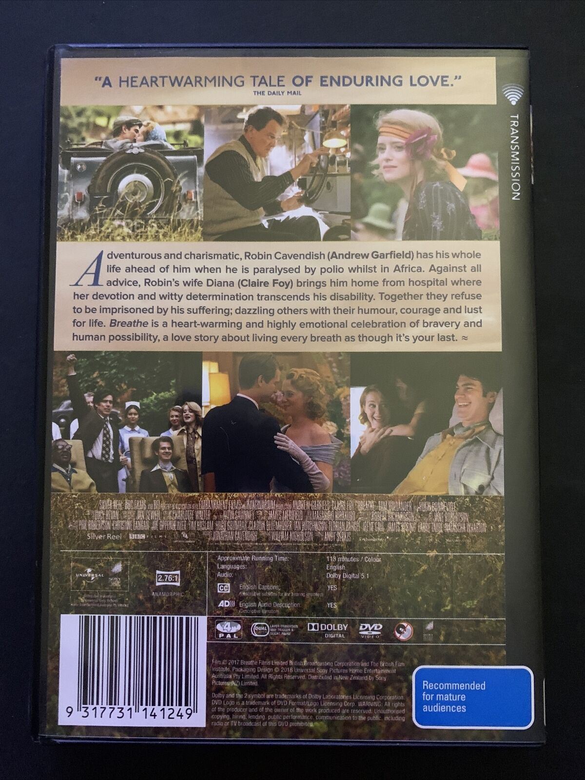 Breathe (DVD, 2017) Andrew Garfield, Claire Foy, Hugh Bonneville. Region 4