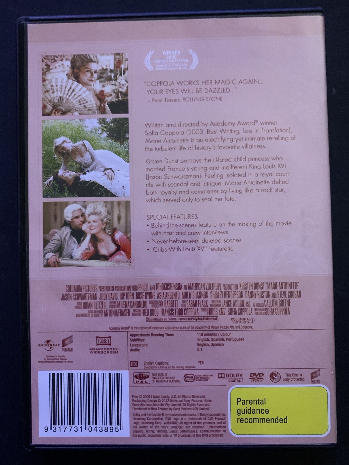 Marie Antoinette (DVD, 2006) Kirsten Dunst, Jason Schwartzman. Region 4&2