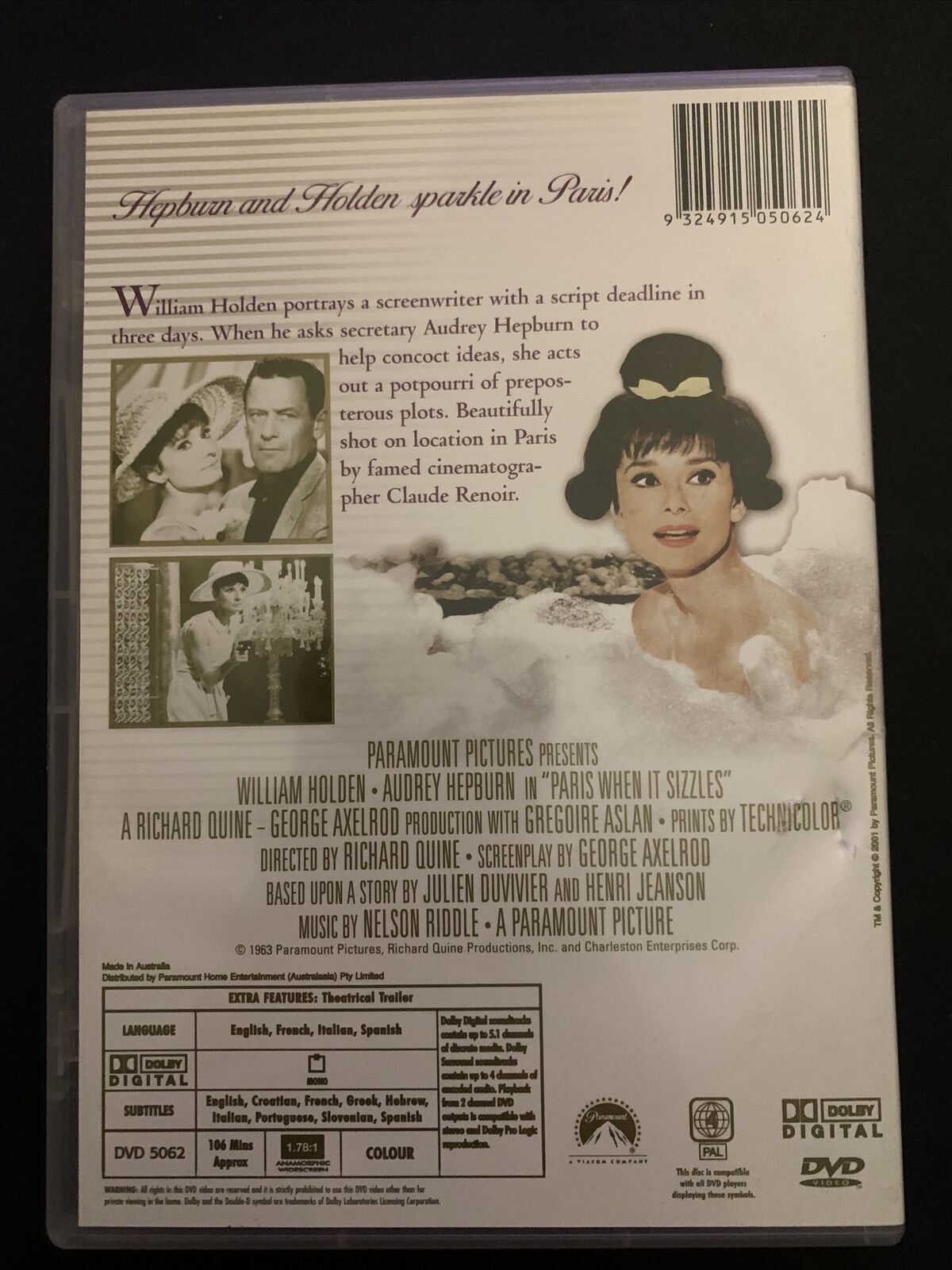 Paris When It Sizzles (DVD, 1964) Audrey Hepburn, William Holden. Regi ...