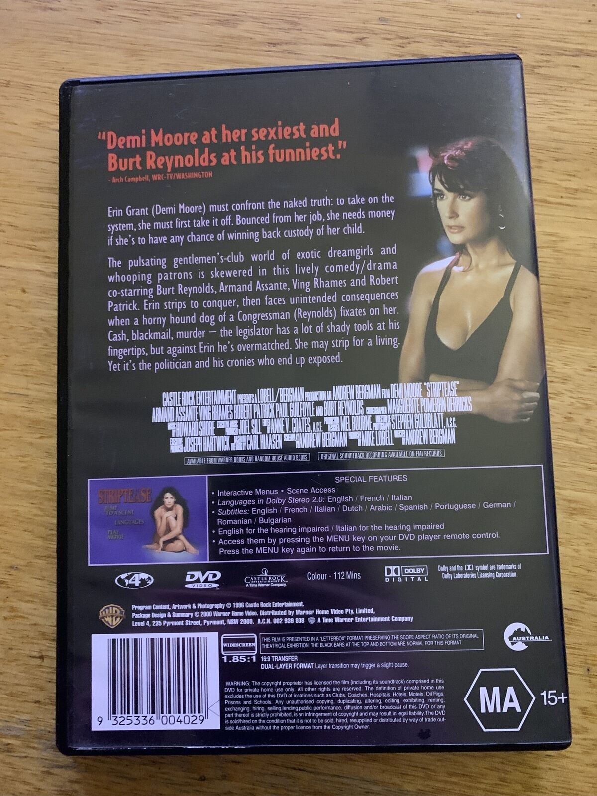 Striptease (DVD, 1996) Demi Moore, Burt Reynolds Region 4&2 – Retro Unit