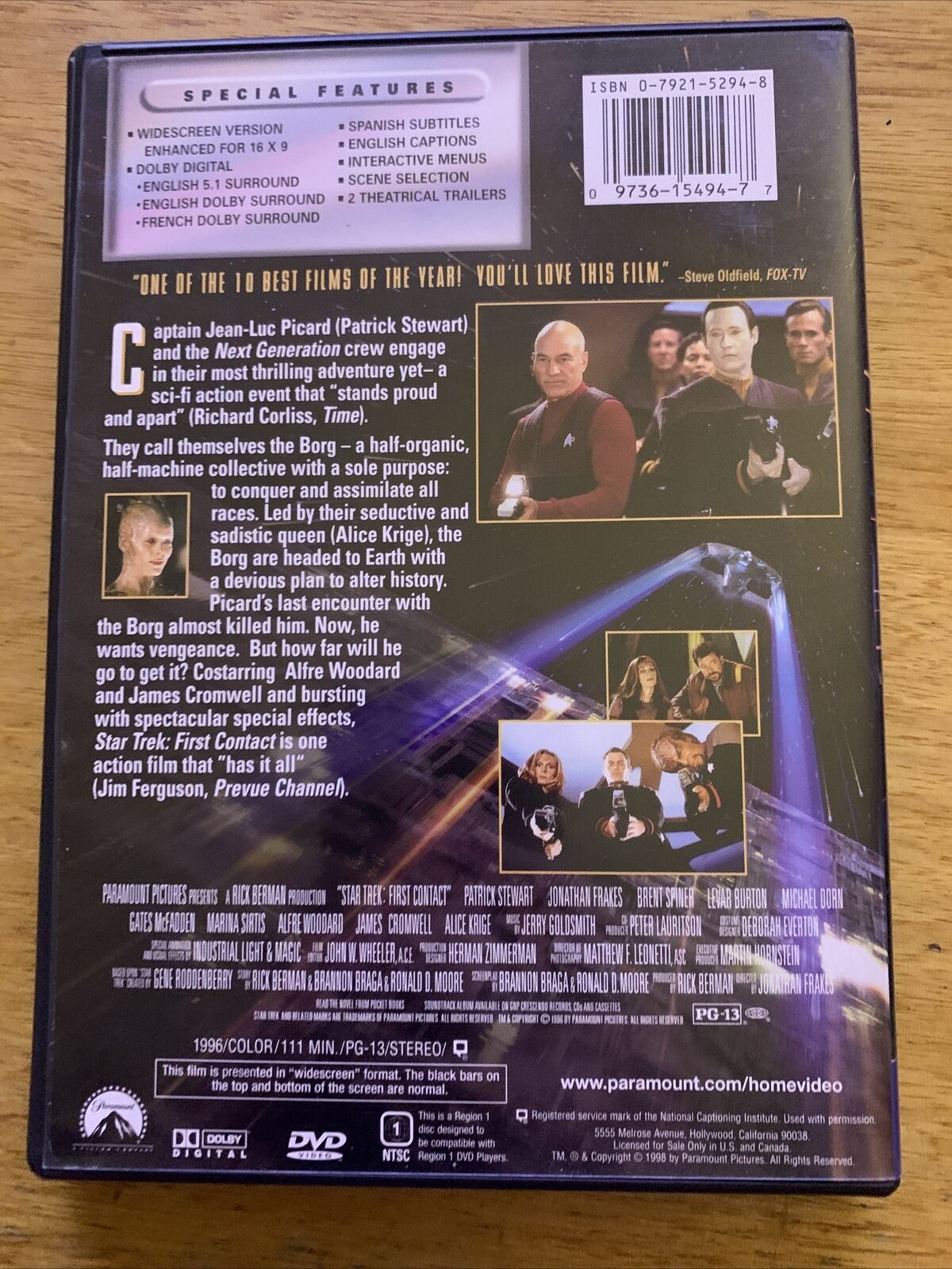 Star Trek: First Contact (DVD, 1996) Patrick Stewart Region 1