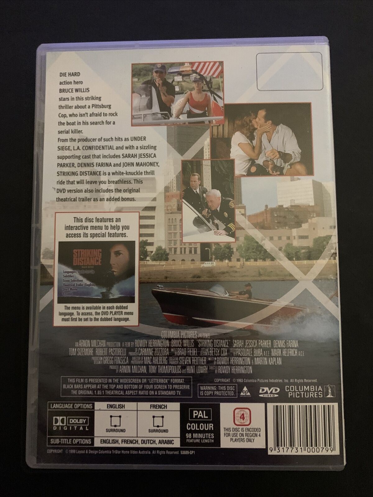 Striking Distance (dvd, 1993) Bruce Willis, Dennis Farina. Region 4 