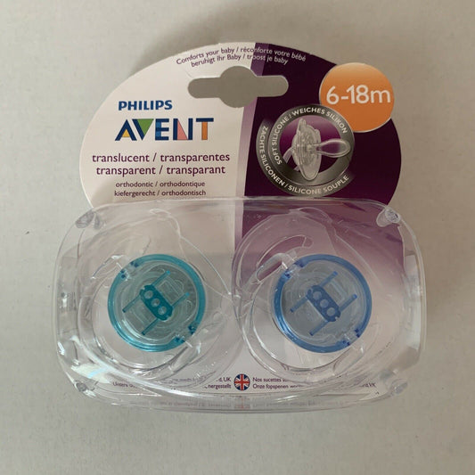 Avent Translucent Transparent Soft Silicone BPA Free Soother 6-18m 2 Pack